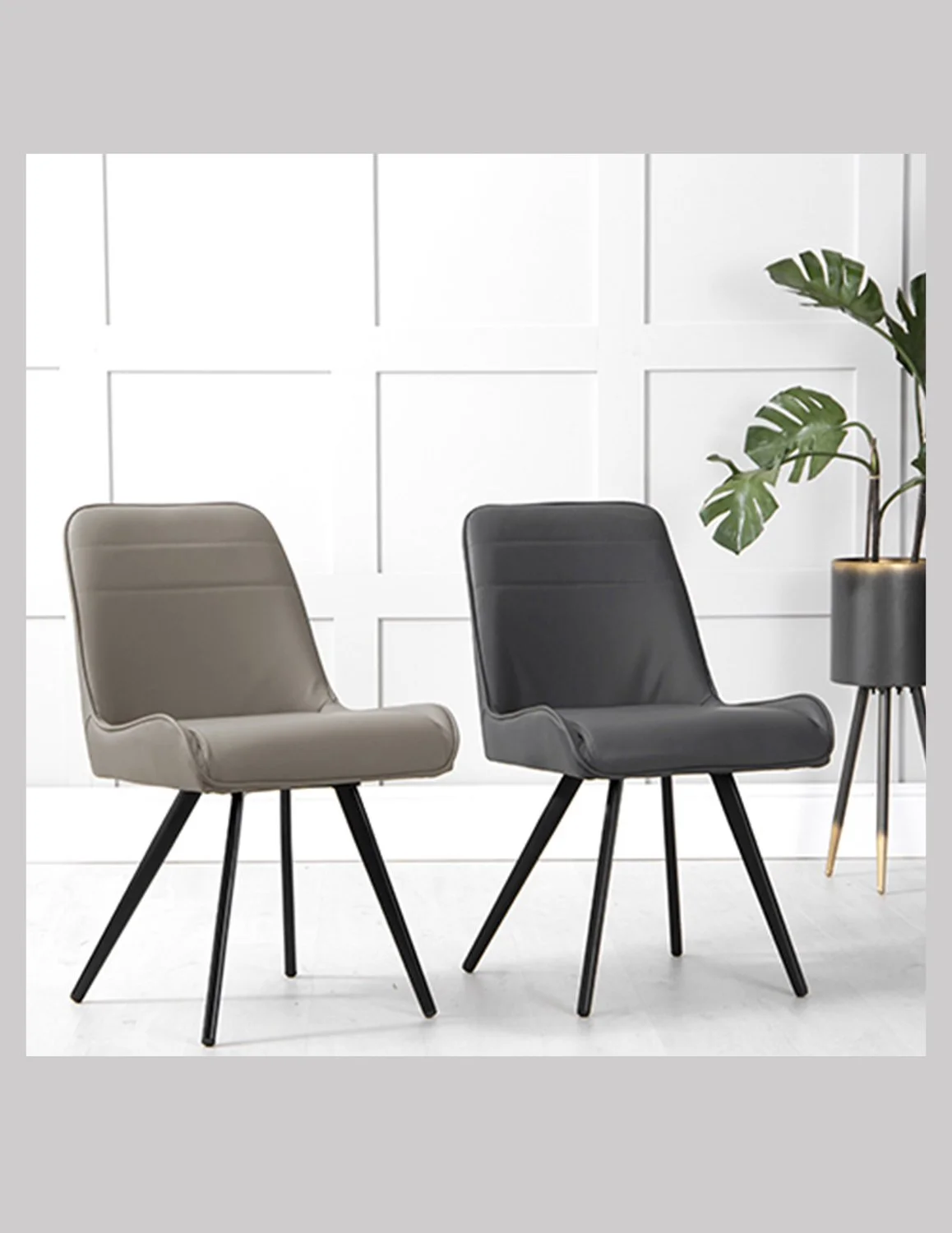 Pair of High Back Dark Grey or Taupe Vegan Leather Dining Chairs