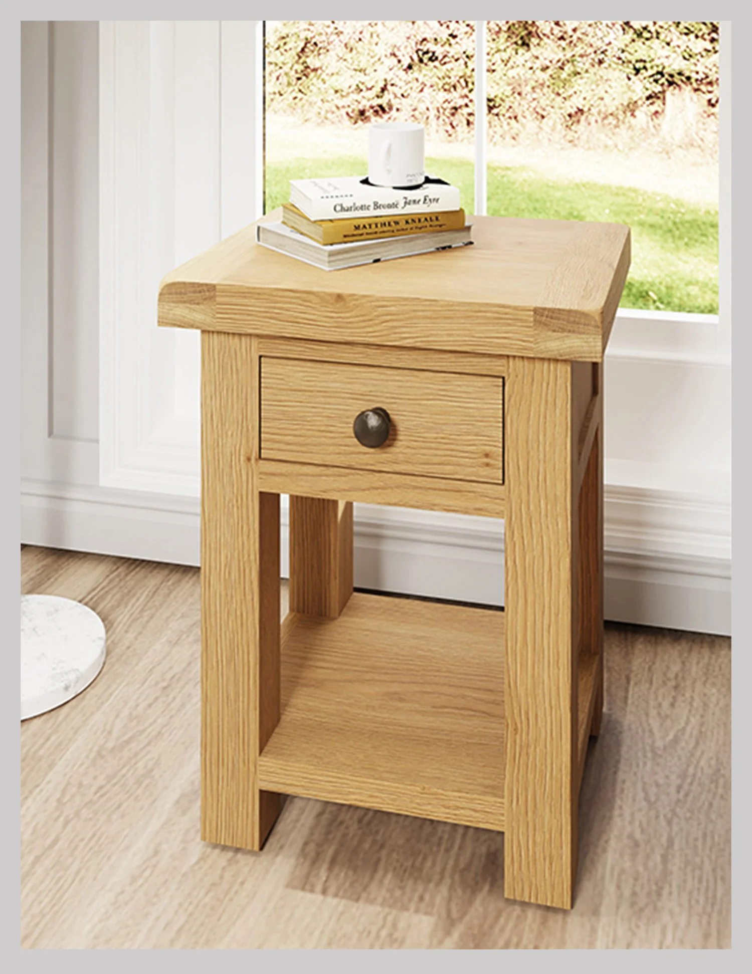 Country Oak 1 Drawer Side Table with Lower Shelf