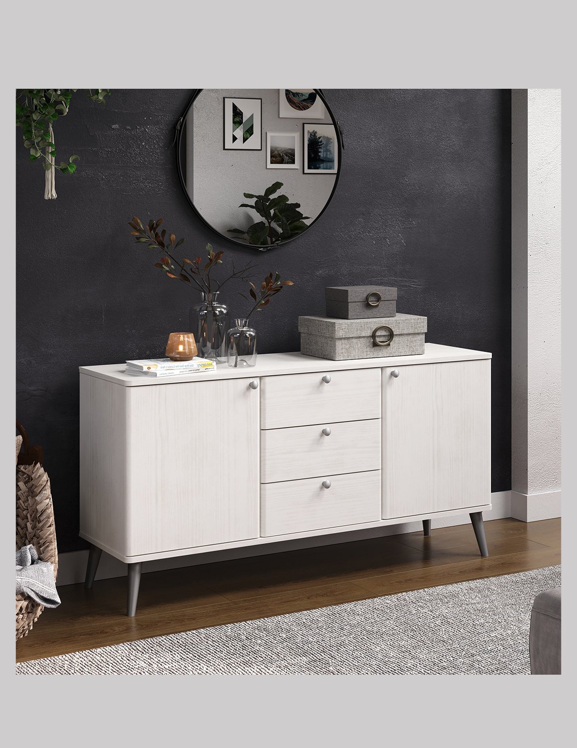 Augusta Curve 2 Door 3 Centre Drawer Sideboard