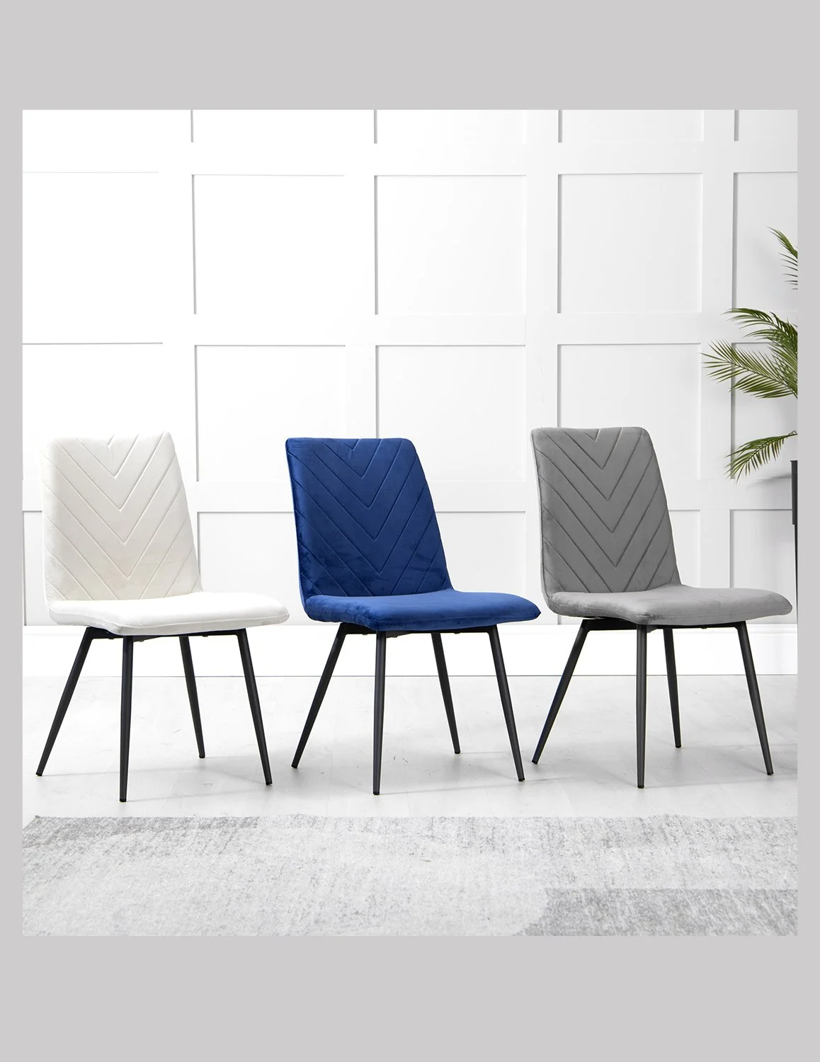 Pair of Retro Velvet Dining Chairs in Dark Royal Blue, Dark Grey or Taupe