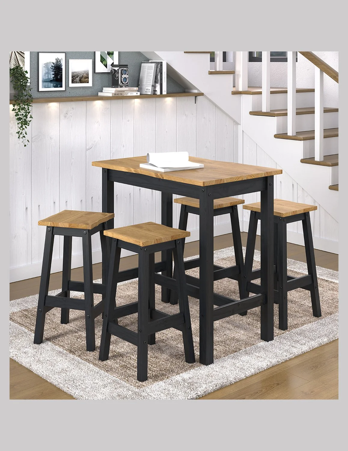 Premium Corona Black Live Edge Live Edge High Breakfast Table & Bar Stool Sets