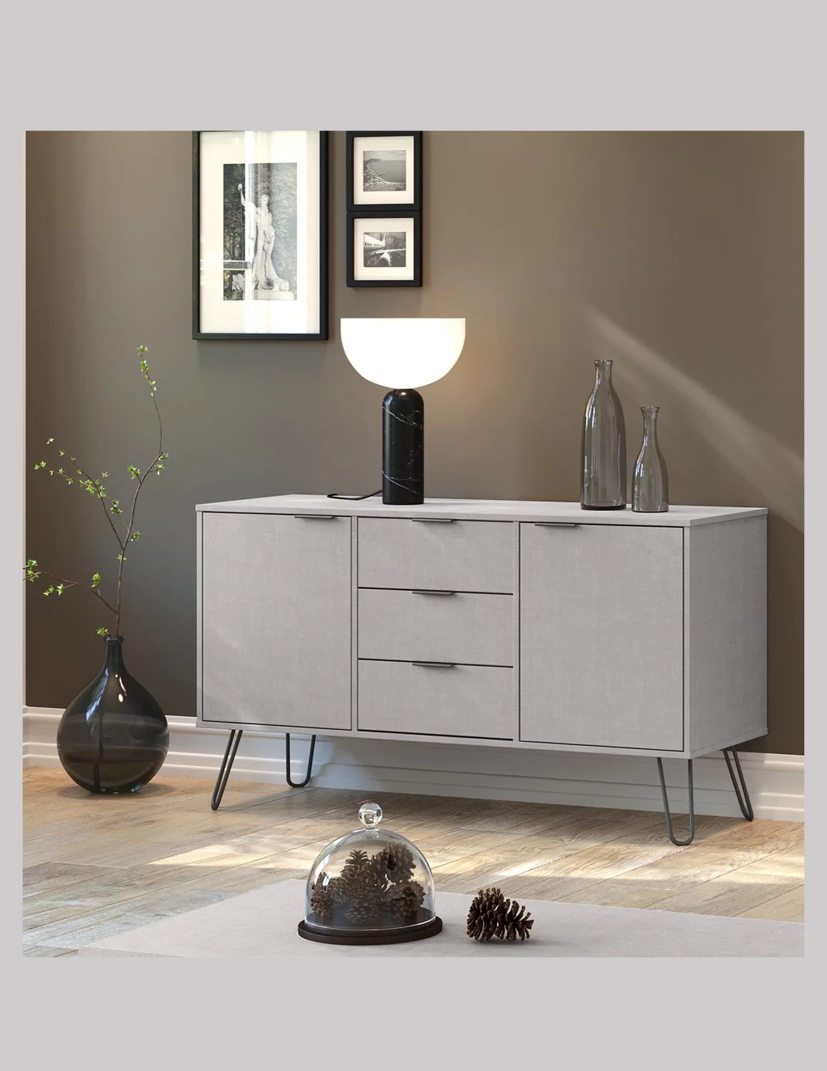 Augusta Grey 2 Door 3 Centre Drawer Sideboard