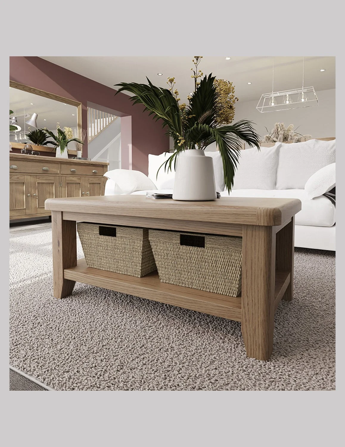 Homestead Smoked Oak Coffee Table with Shelf and 2 Storage Drawers