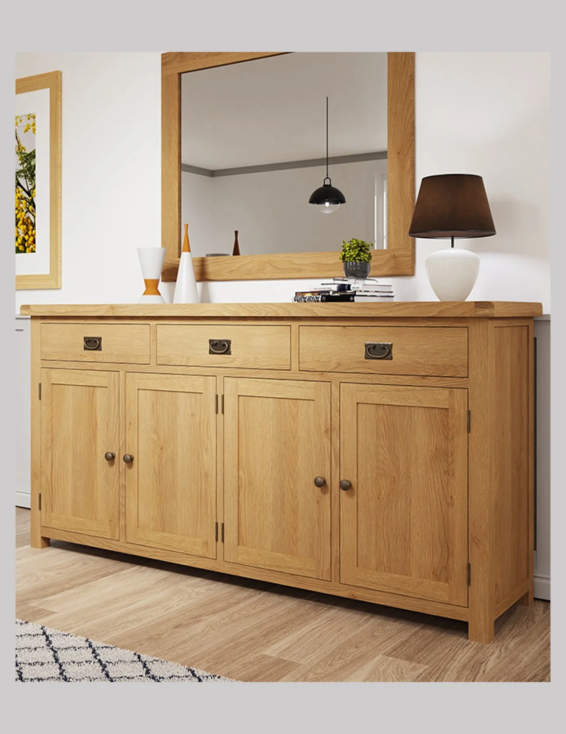 Country Oak Sideboard with 4 Doors and 3 Drawers