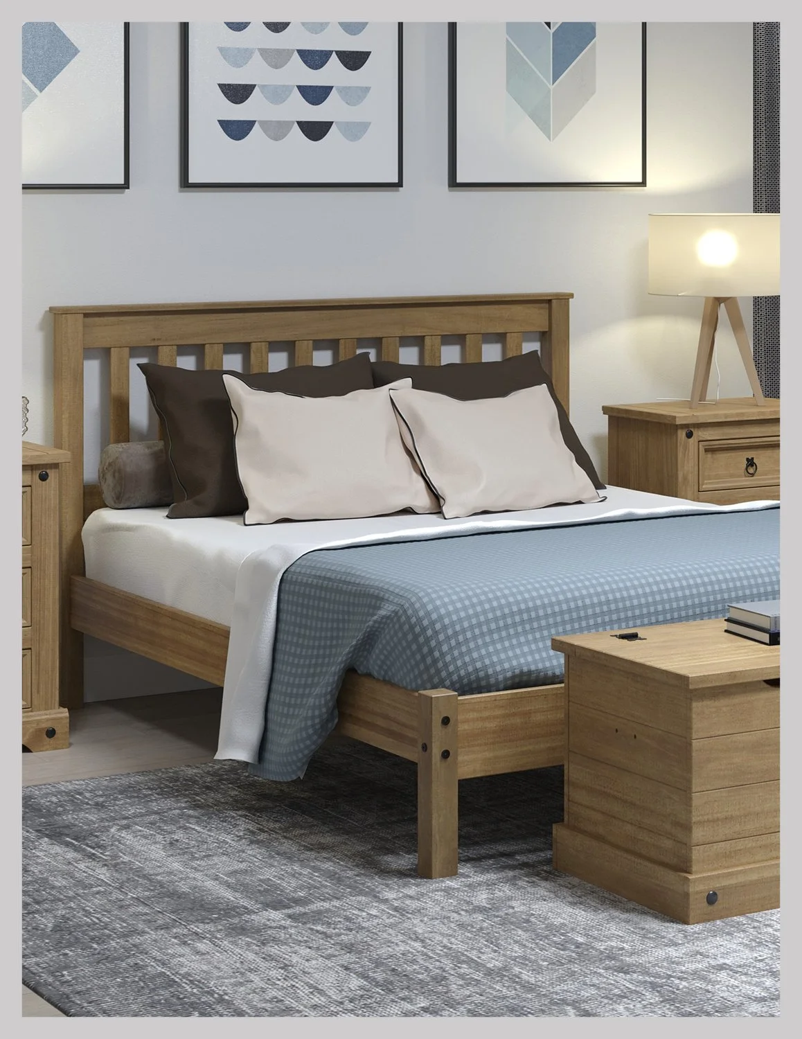 Solid Pine Low Foot End Bed Frame with Slatted Headboard