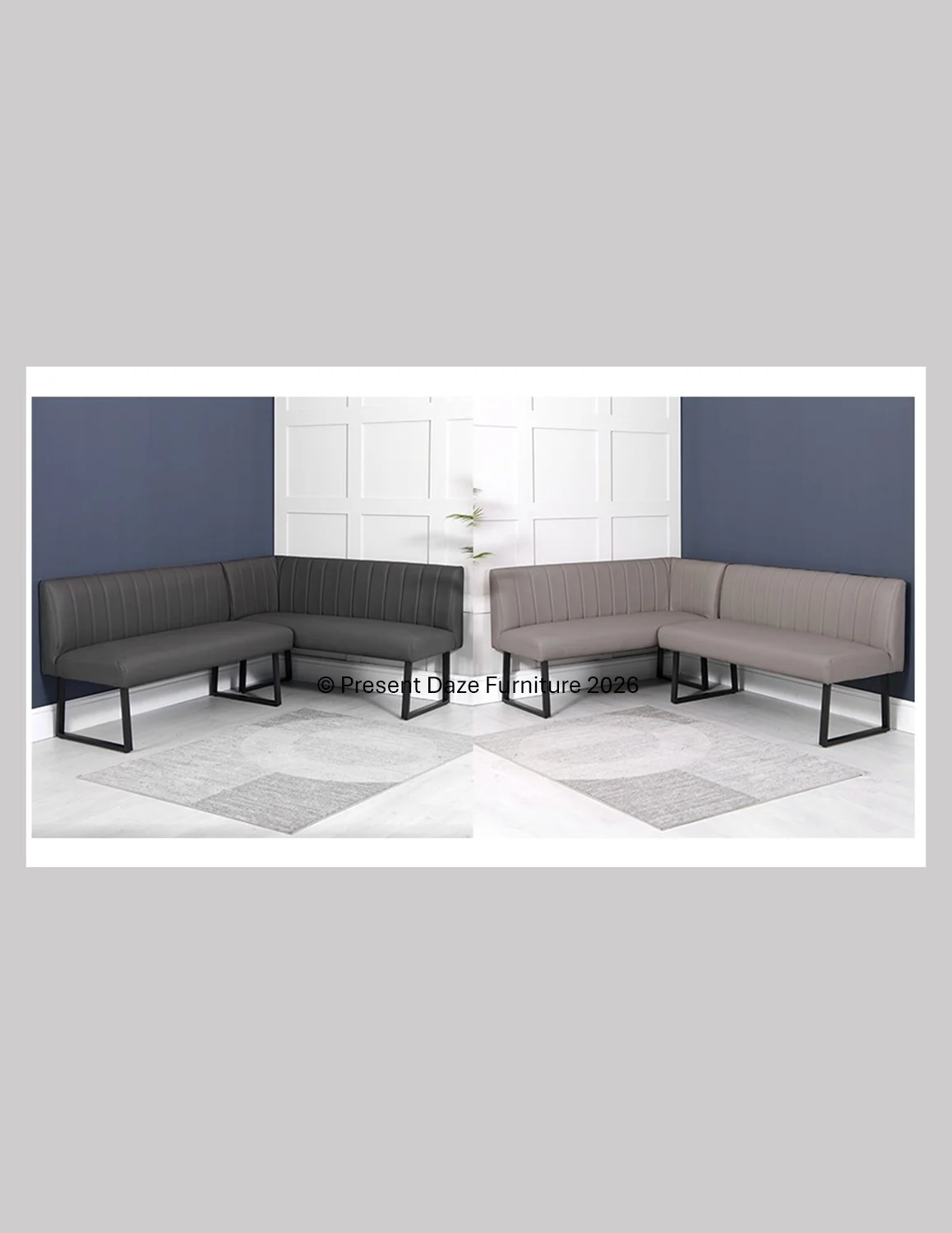 2 Piece Grey or Taupe Vegan Leather Left or Right Corner Dining Bench Sets