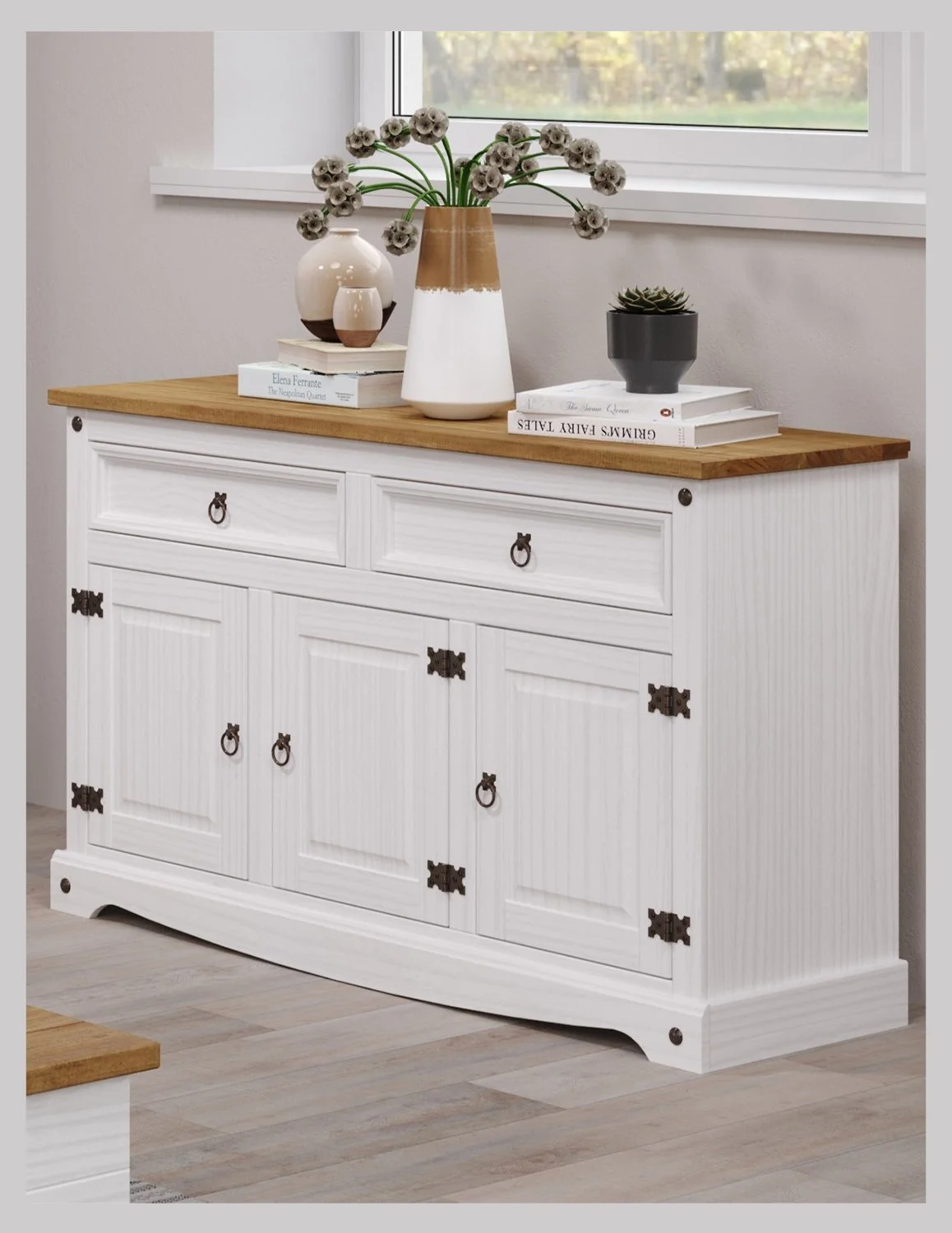 Premium Corona Whitewash & Pine Medium Sideboard