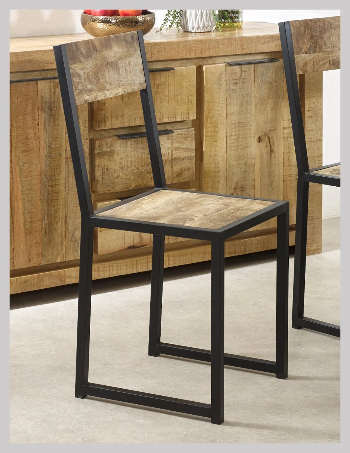 Pair of Mango Wood and Metal Dining Chairs