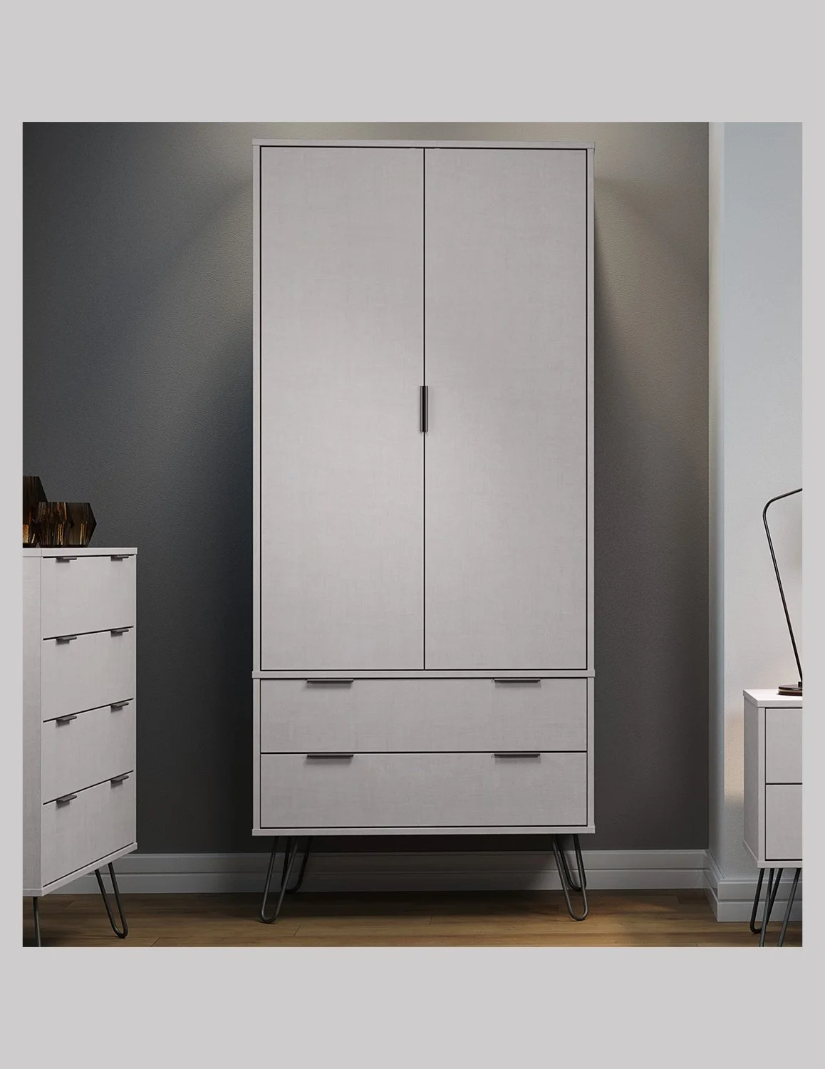 Augusta Grey 2 Door and Drawer Wardrobe