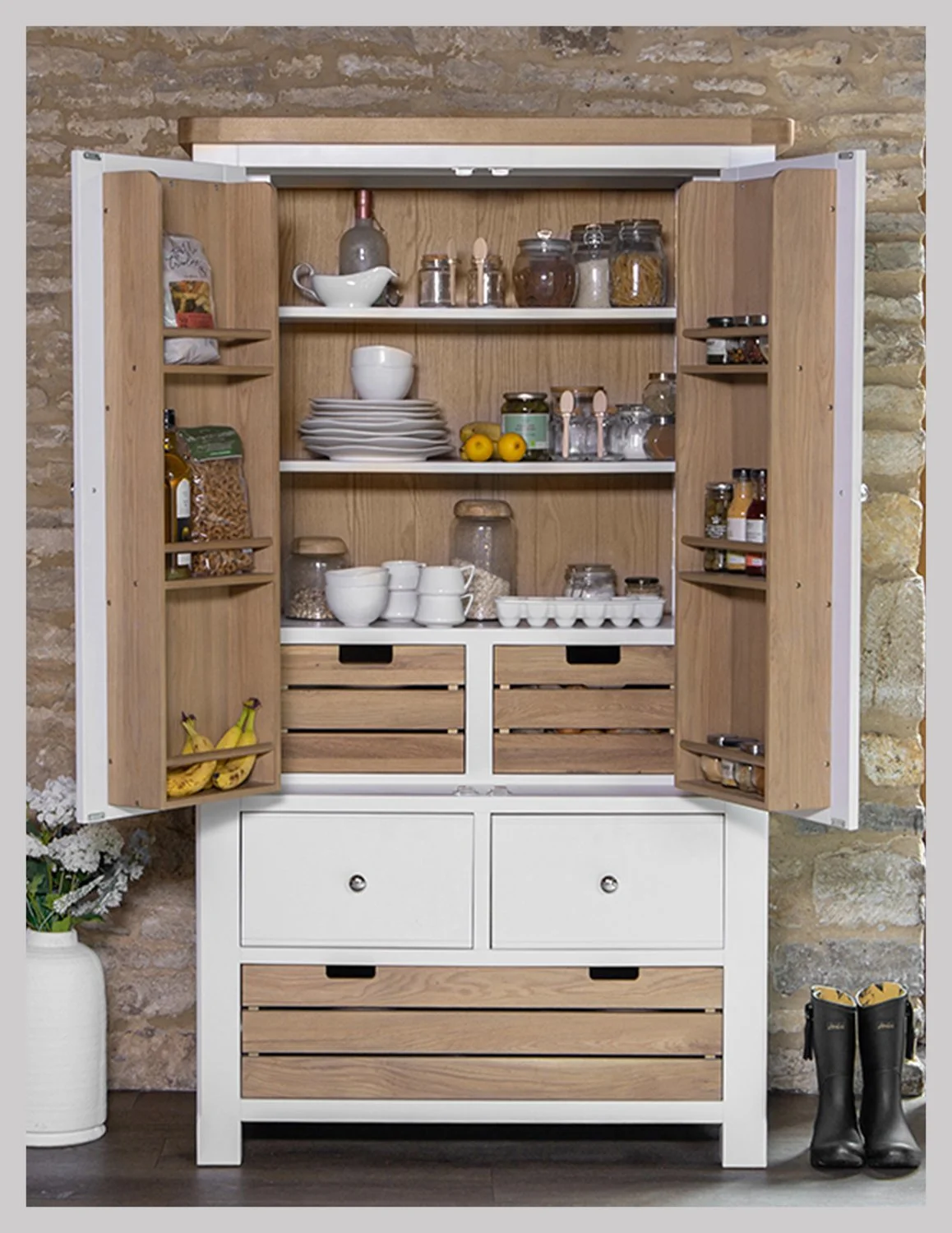 Claremont Larder Unit with 2 Door Cupboard 2 Drawers and Pull Out Crate