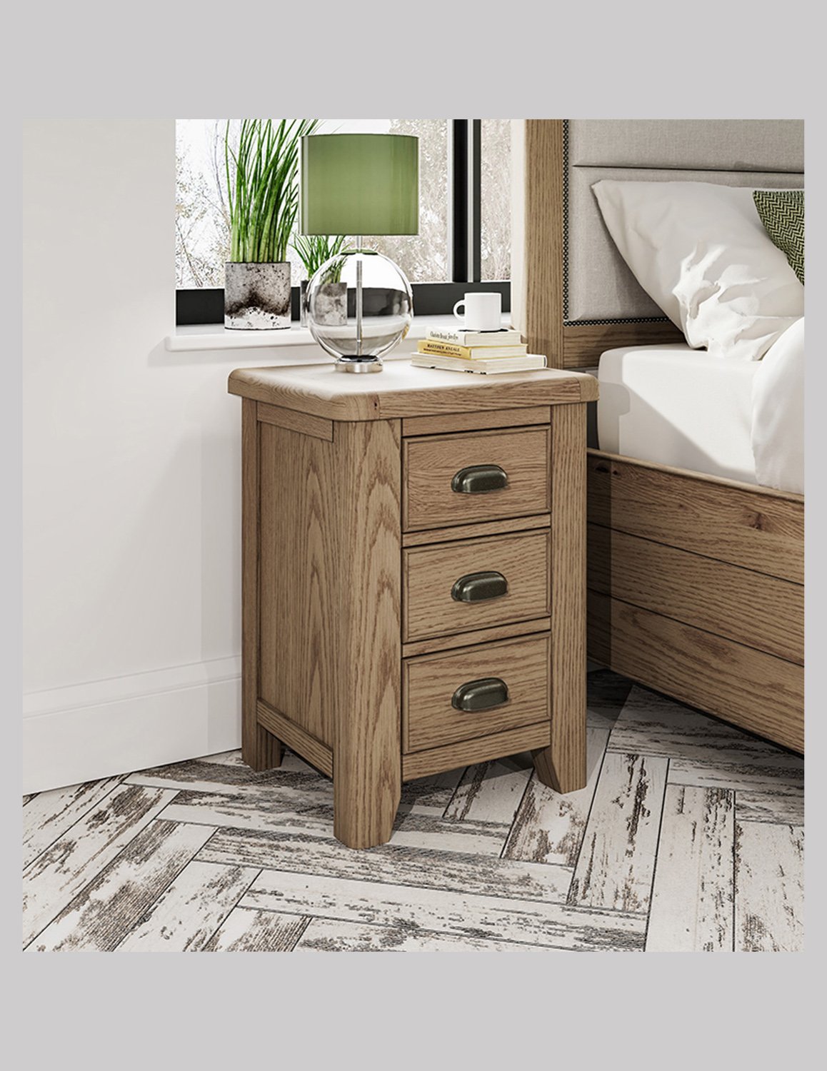 Homestead Smoked Oak Large 3 Drawer Bedside Cabinet