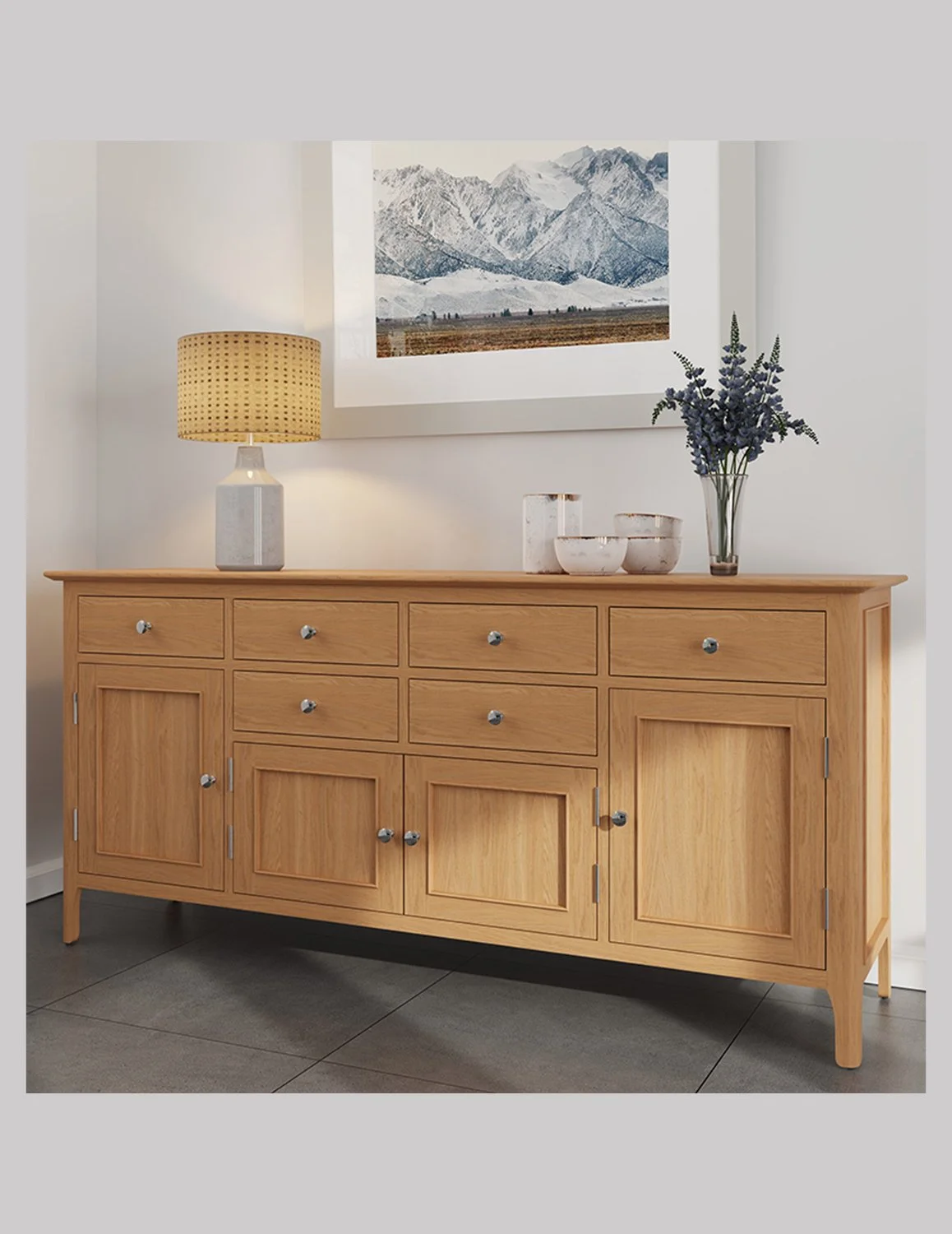 Nordic Oak Large 4 Door, 6 Drawer Sideboard