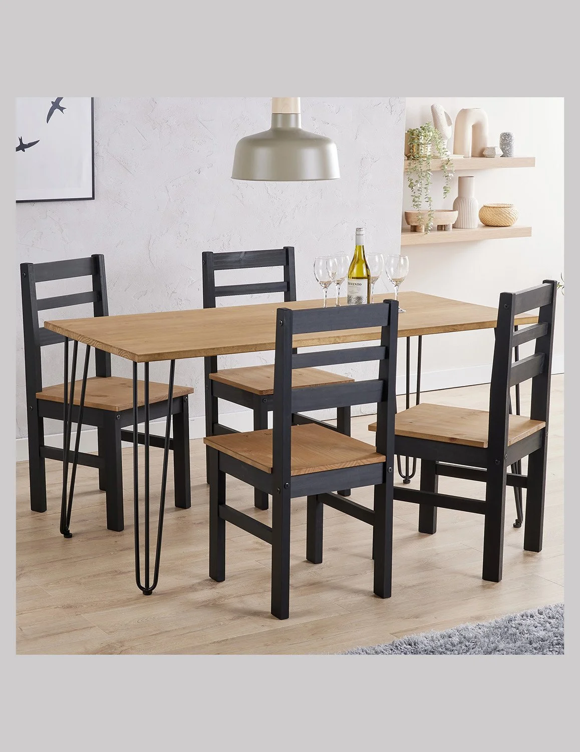 Pair of Linea Black and Antique Pine Ladderback Dining Chairs