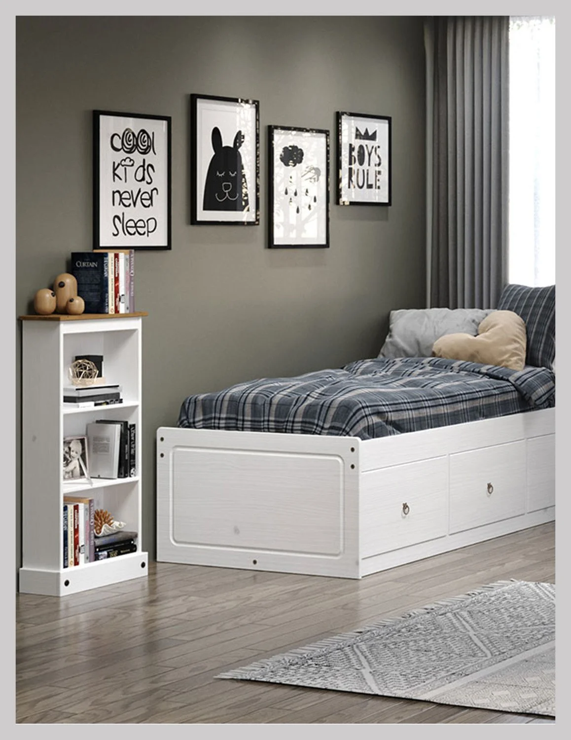 Premium Corona Whitewash & Pine 3' Single Cabin Bed