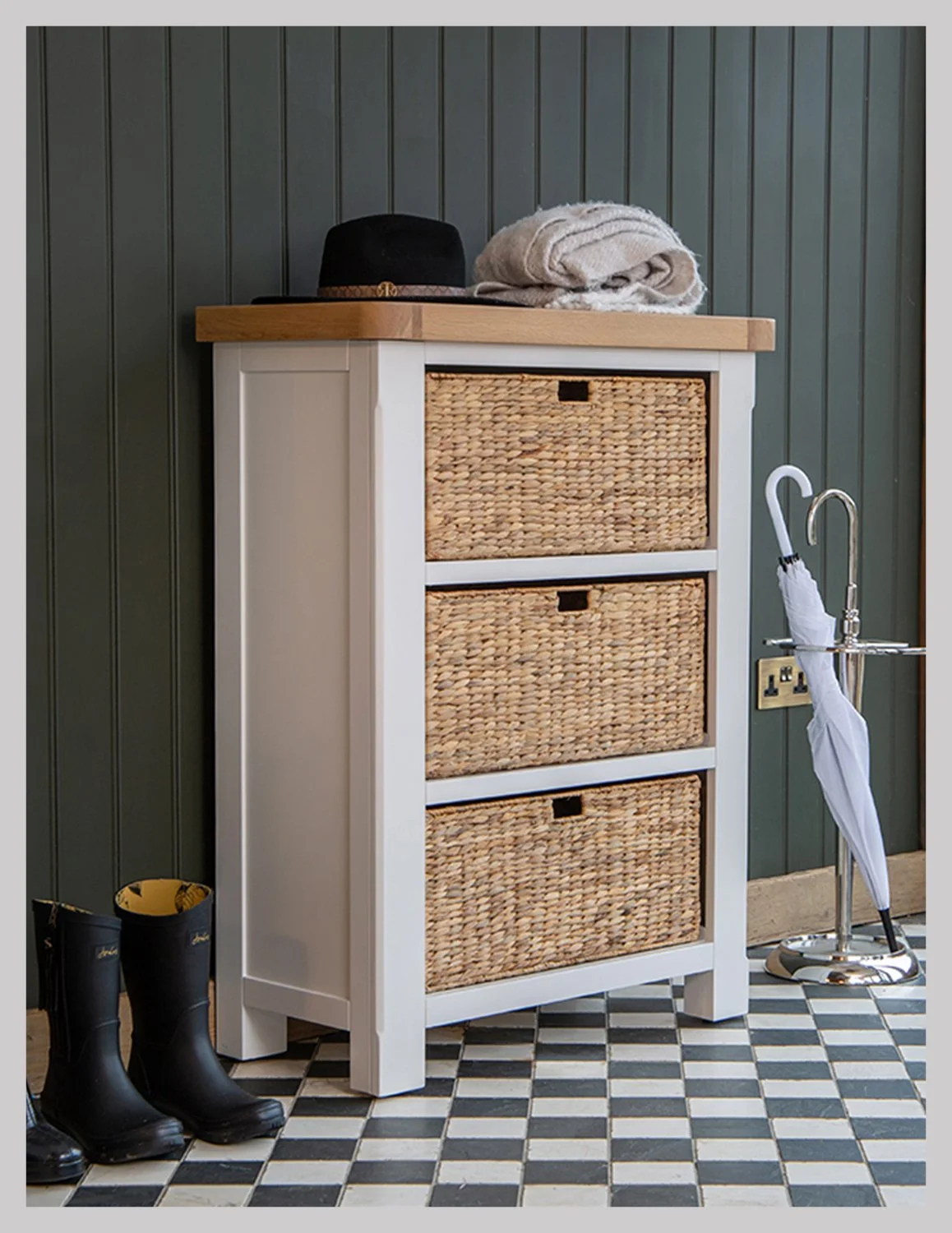 Claremont Shoe Storage Chest with 3 Wicker Drawers