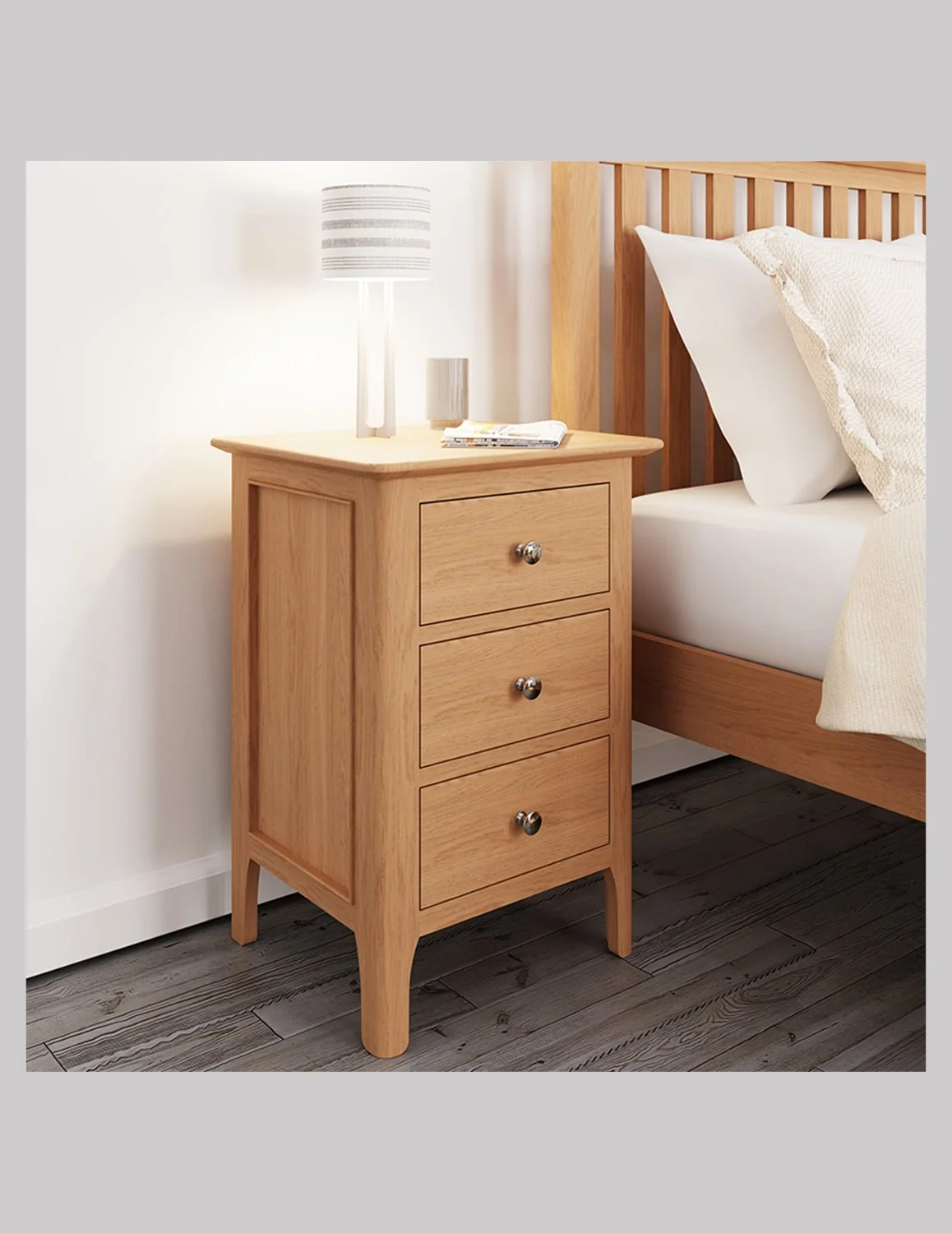 Nordic Oak Large 3 Drawer Bedside Cabinet
