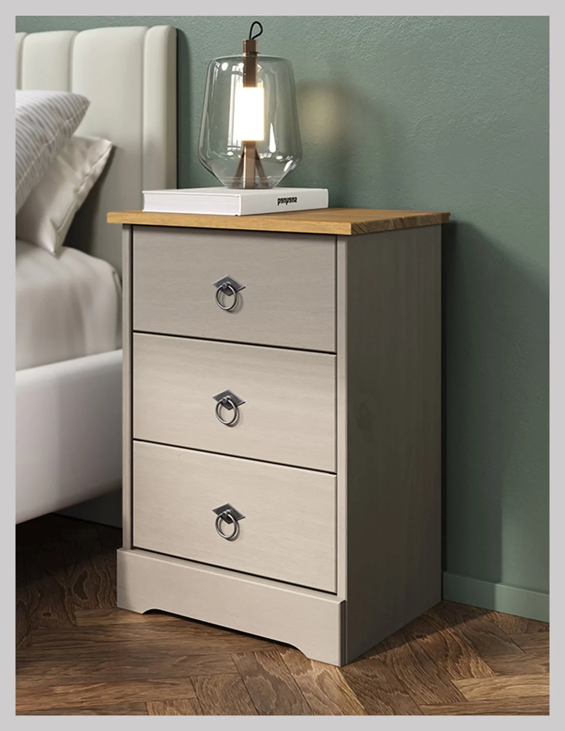 Classic Corona Compact Grey 3 Drawer Bedside