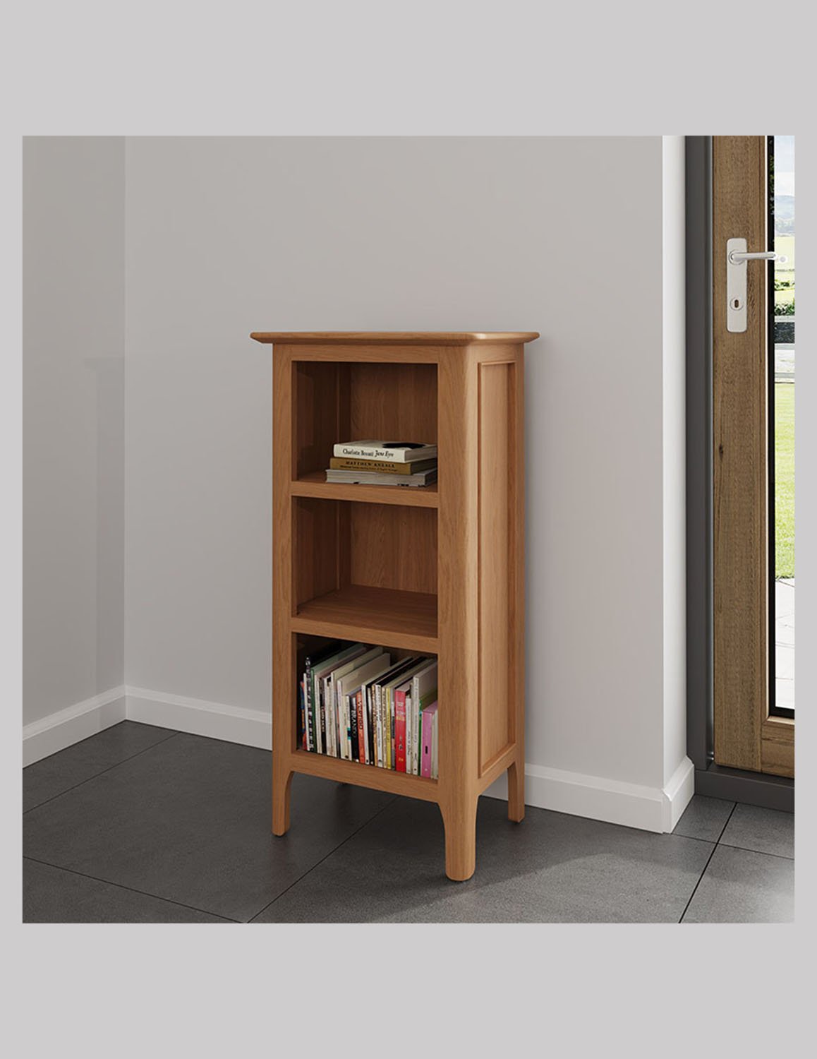 Nordic Oak Low Narrow 3 Shelf Bookcase