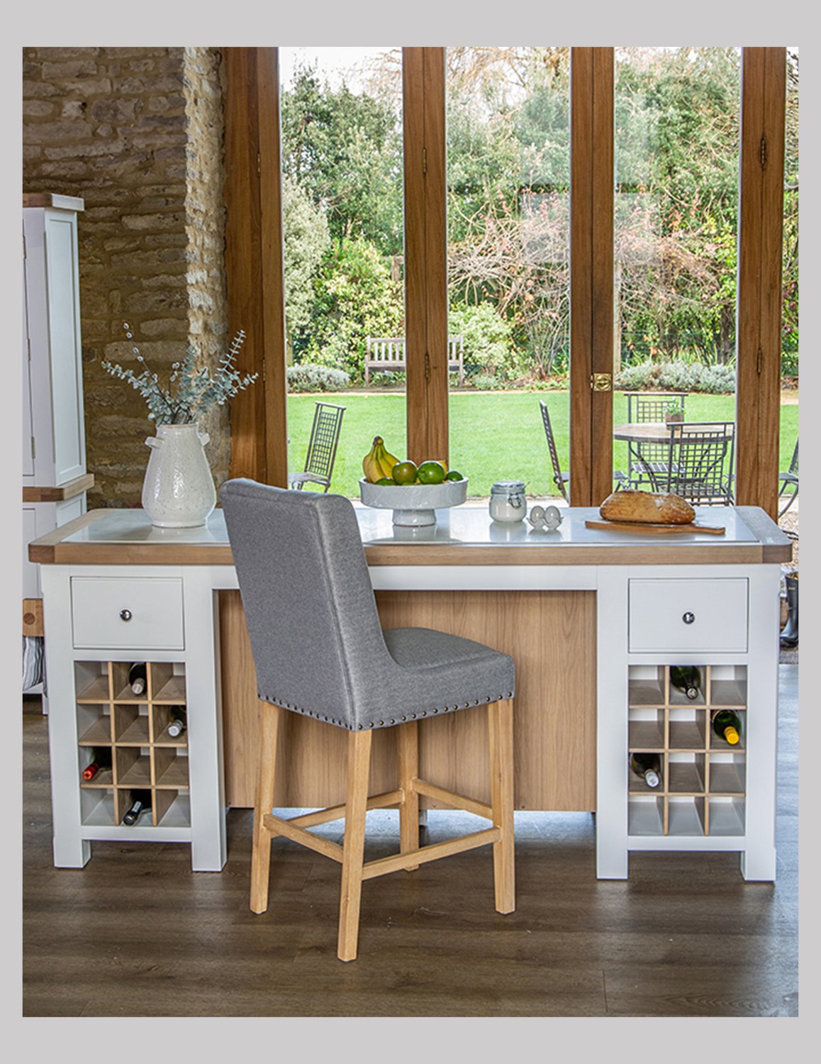 Claremont Bar Stool with Cushioned Natural or Grey Seats