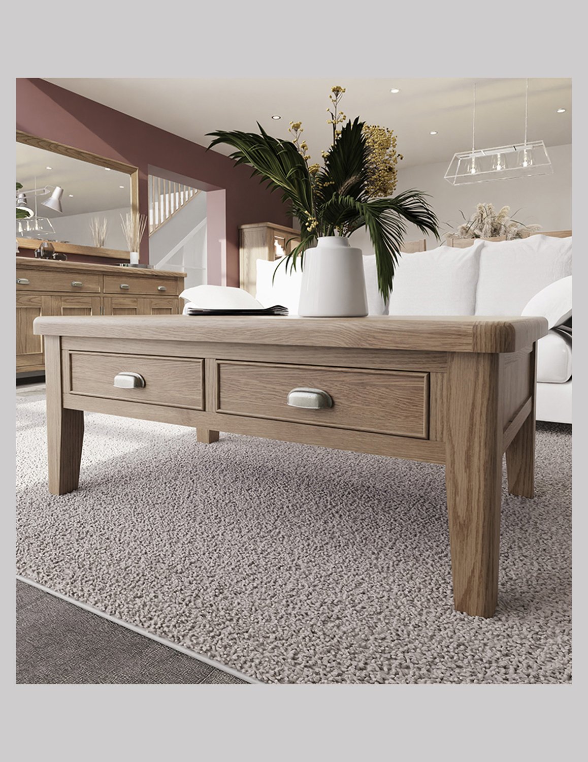 Homestead Smoked Oak Large Coffee Table with Two Drawers