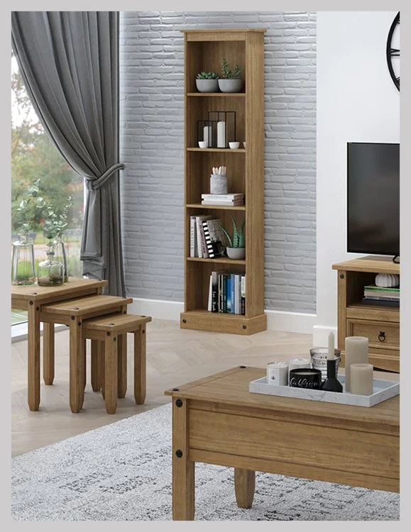 Premium Corona Pine Tall Narrow Bookcase