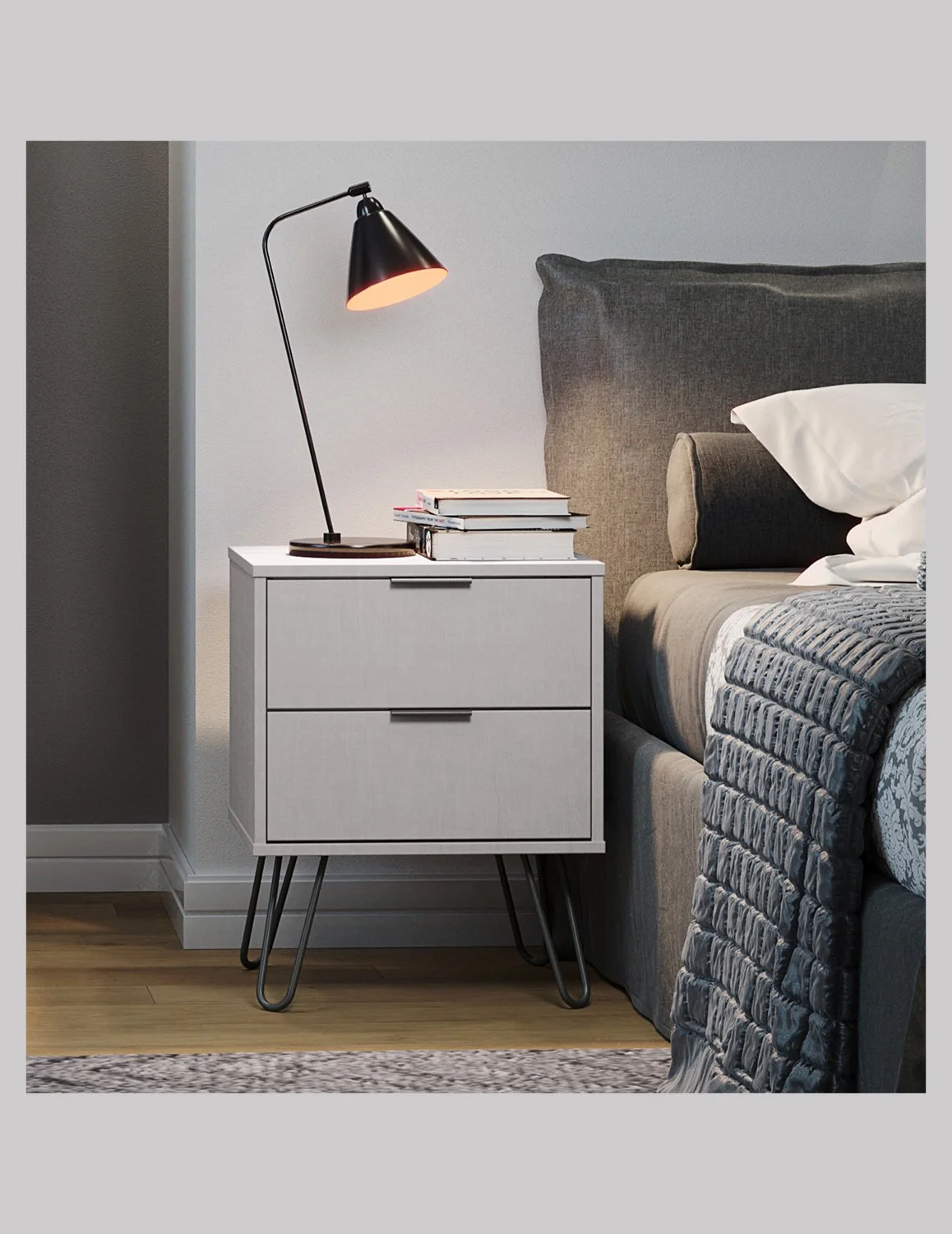Augusta Grey 2 Drawer Bedside