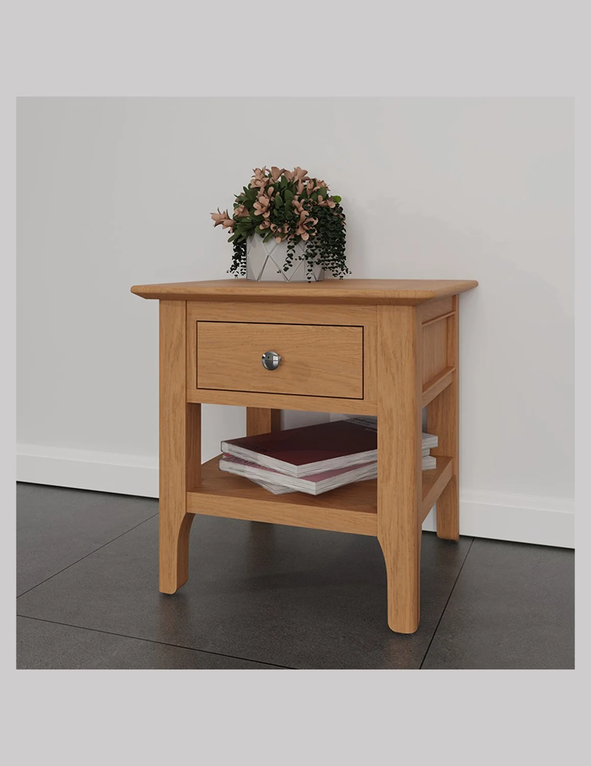 Nordic Oak 1 Drawer Lamp Table with Shelf