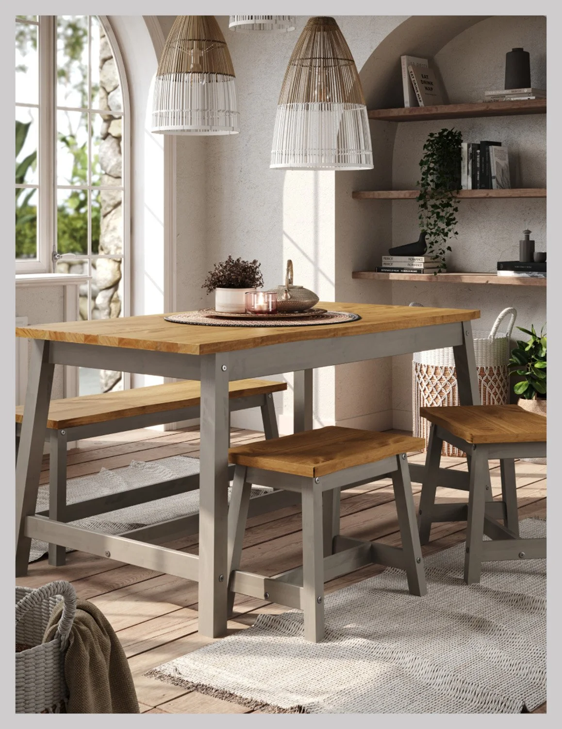 Premium Corona Greywash & Pine Live Edge Dining Benches
