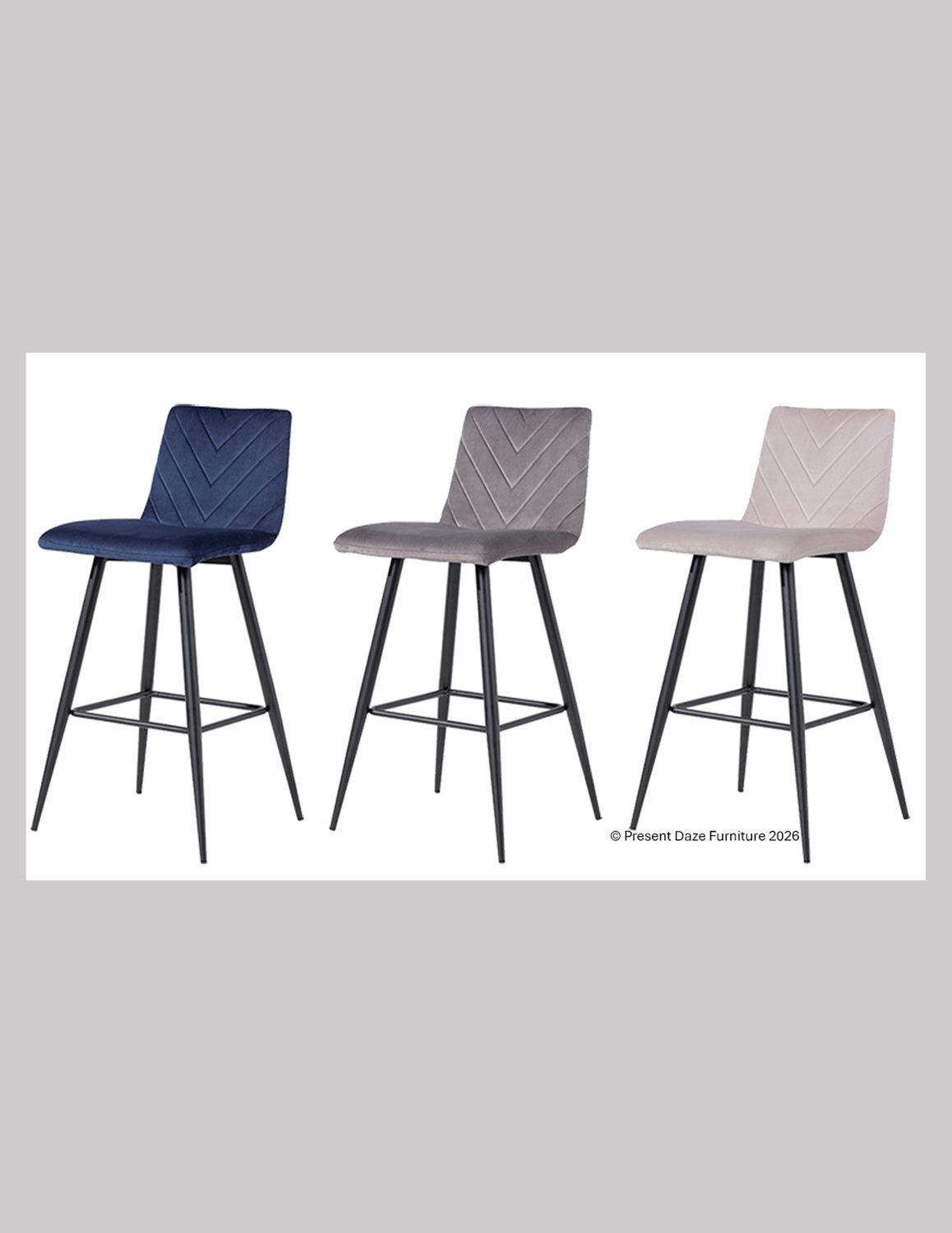 Retro Velvet Bar Stools in Blue, Dark Grey or Taupe