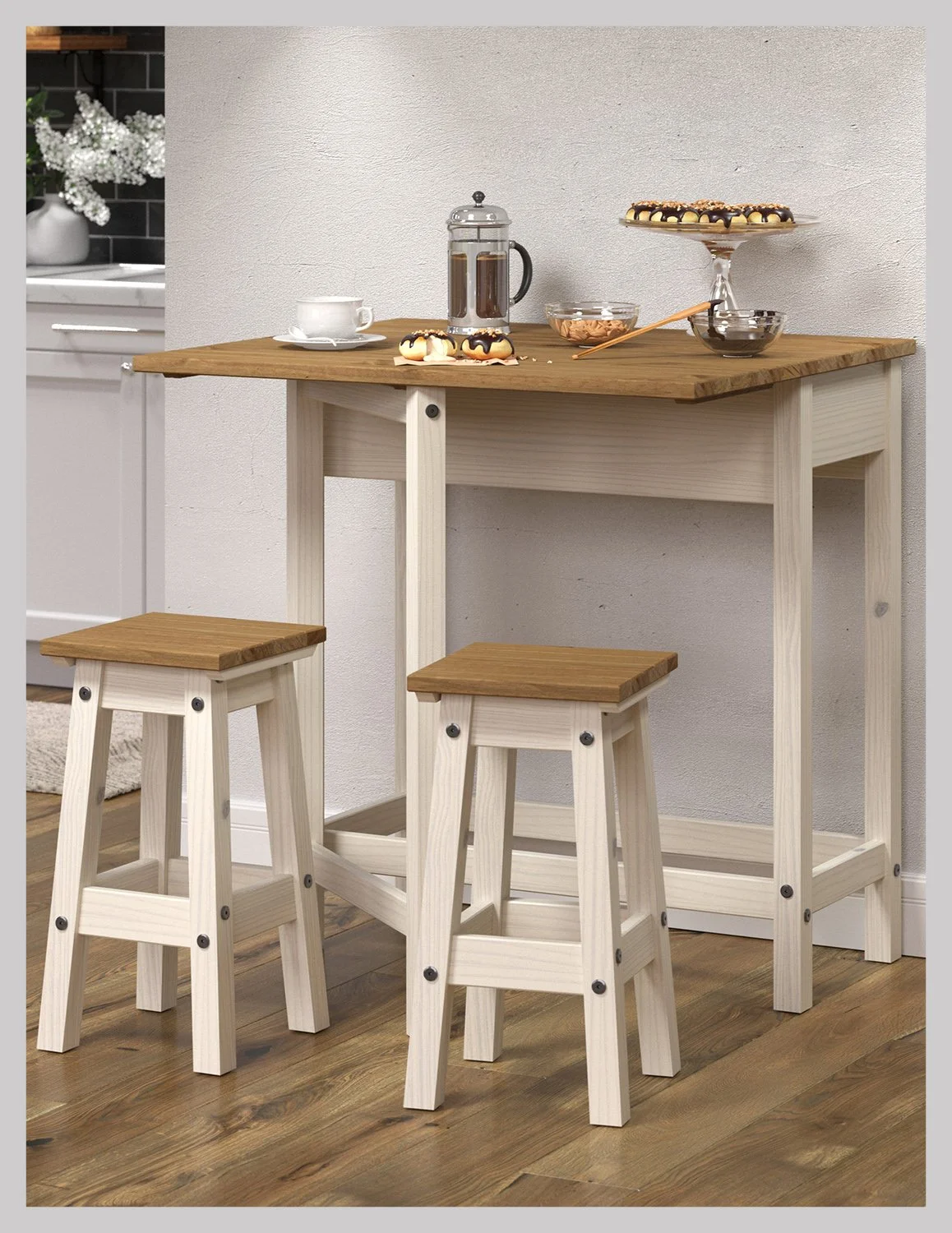 Premium Corona Whitewash & Pine Breakfast Table Sets