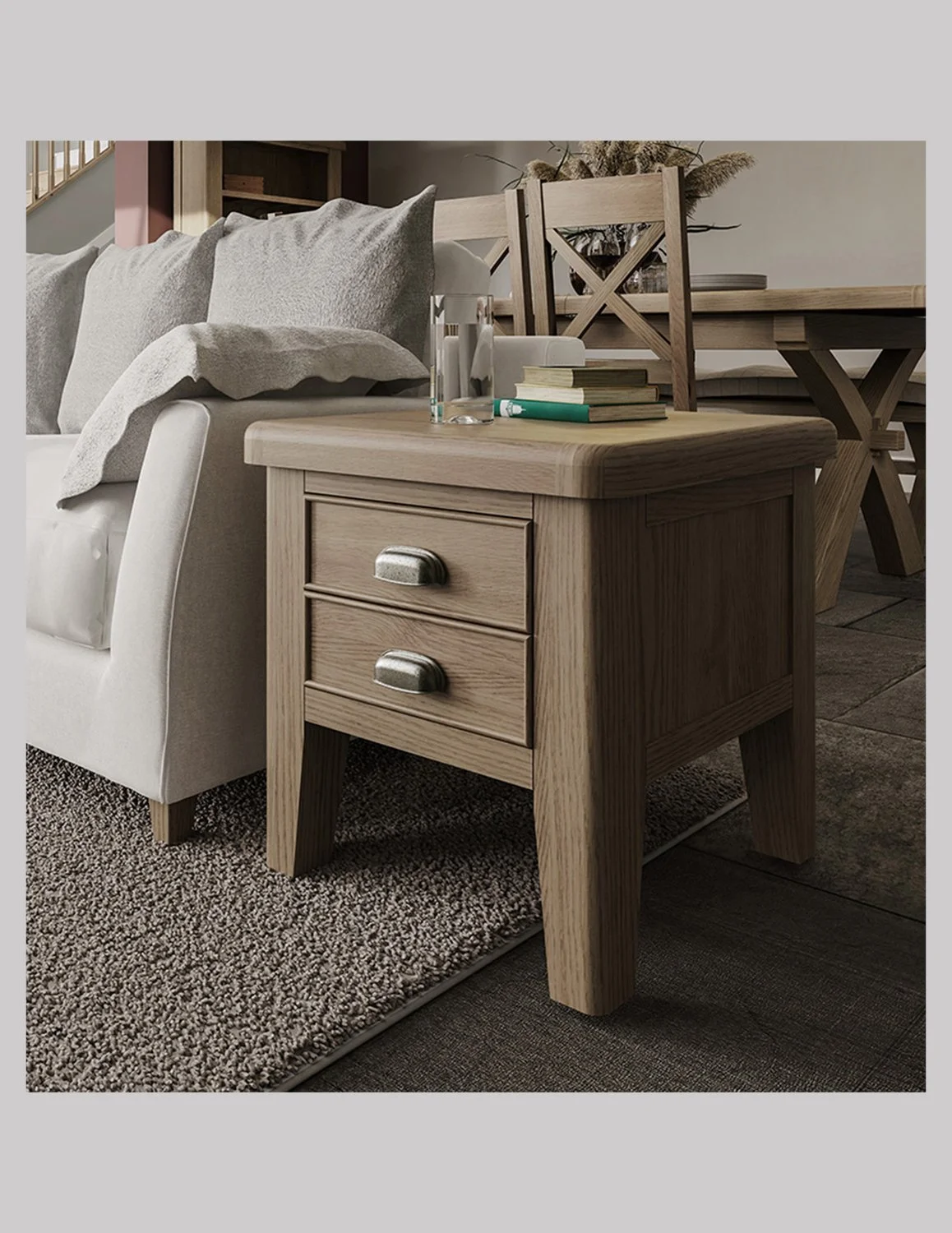 Homestead Smoked Oak 2 Drawer Lamp Table