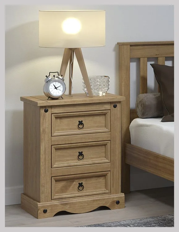 Premium Corona Pine 3 Drawer Bedside
