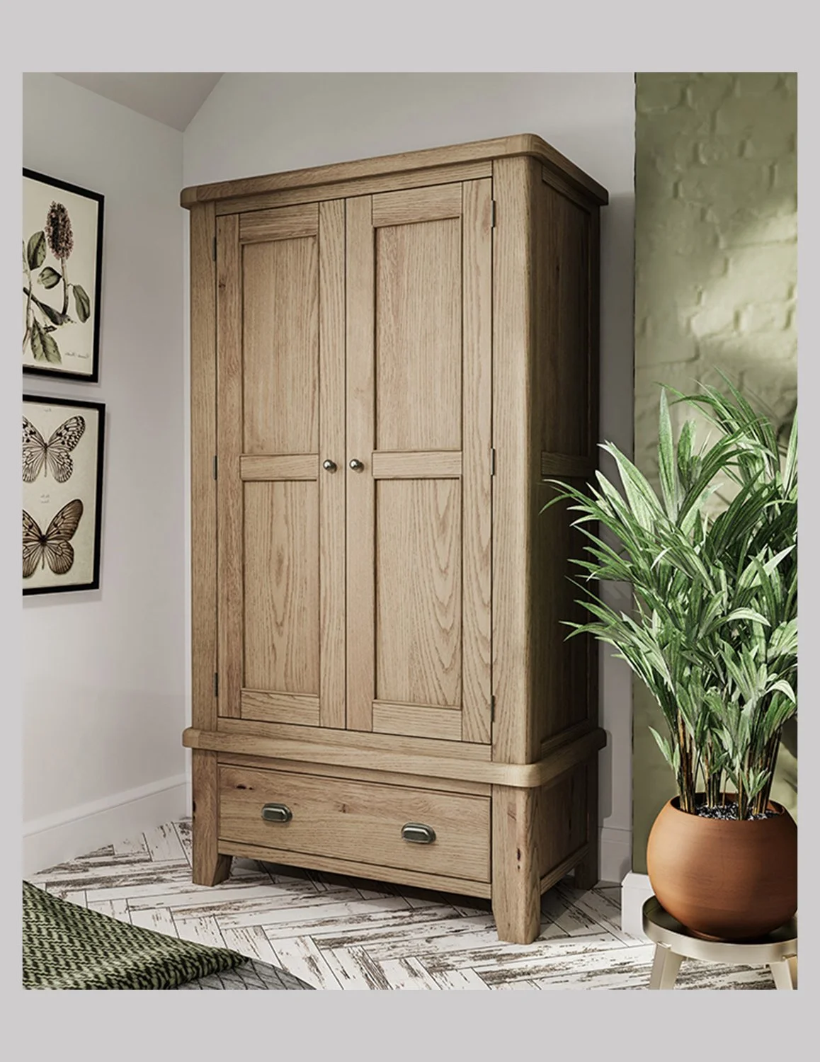 Homestead Smoked Oak Gents 2 door/ 1 Drawer Wardrobe