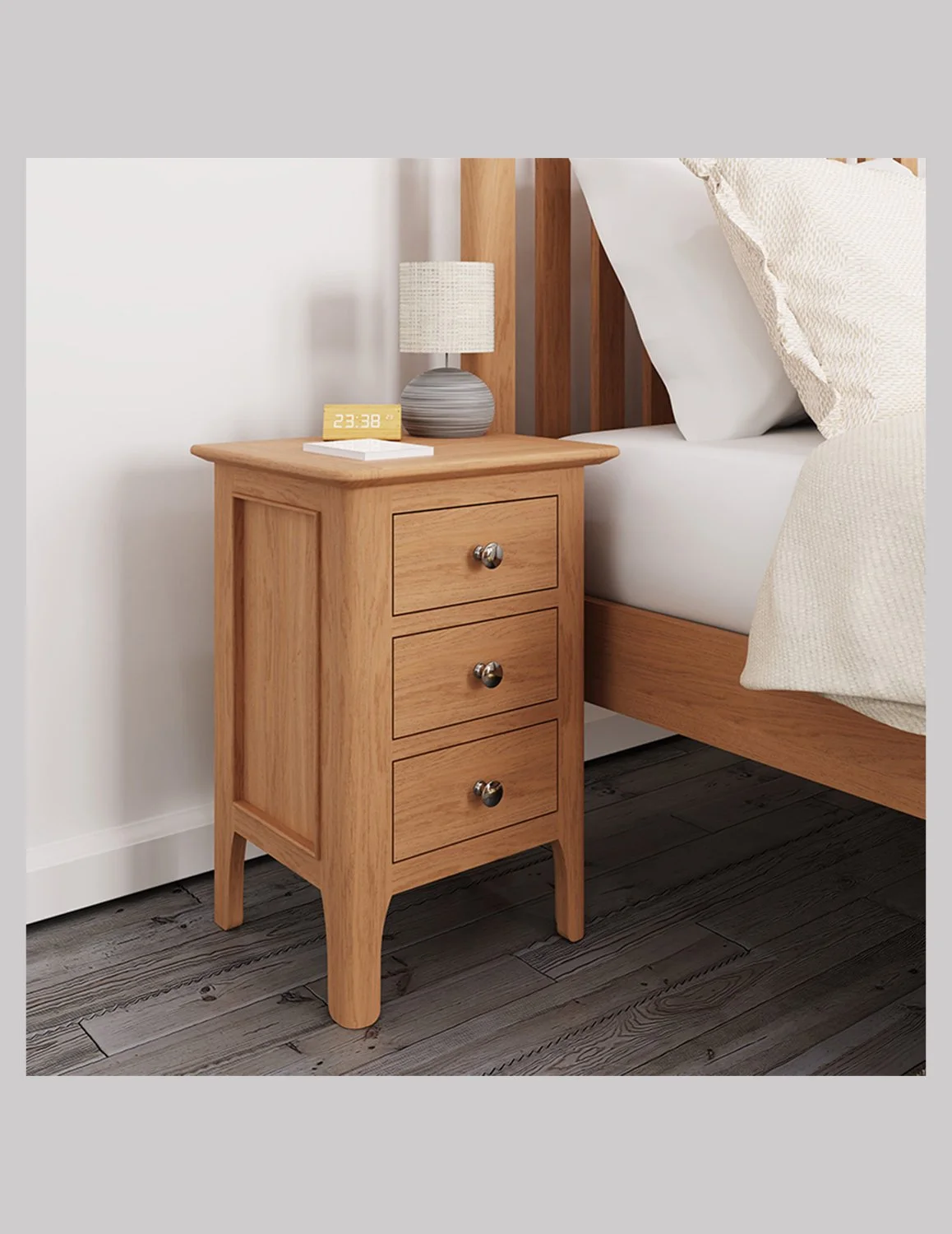 Nordic Oak Small 3 Drawer Bedside Cabinet