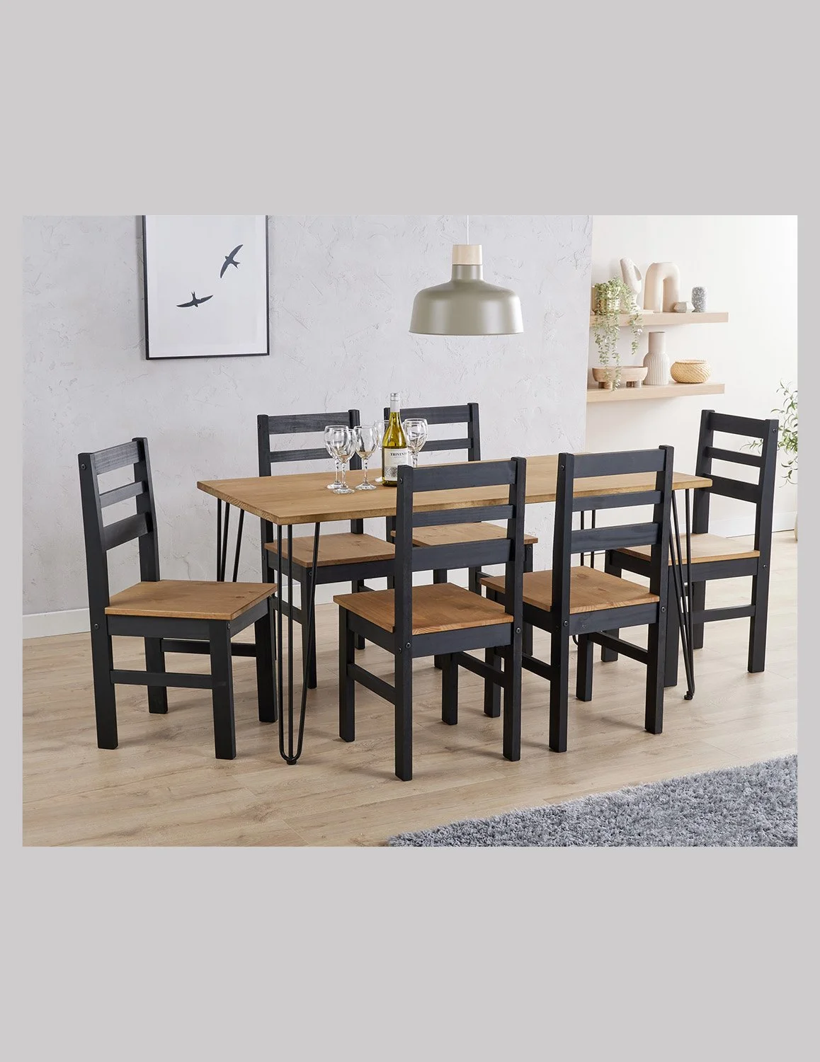 Augusta Pine Dining Tables with Black Metal Hairpin Legs