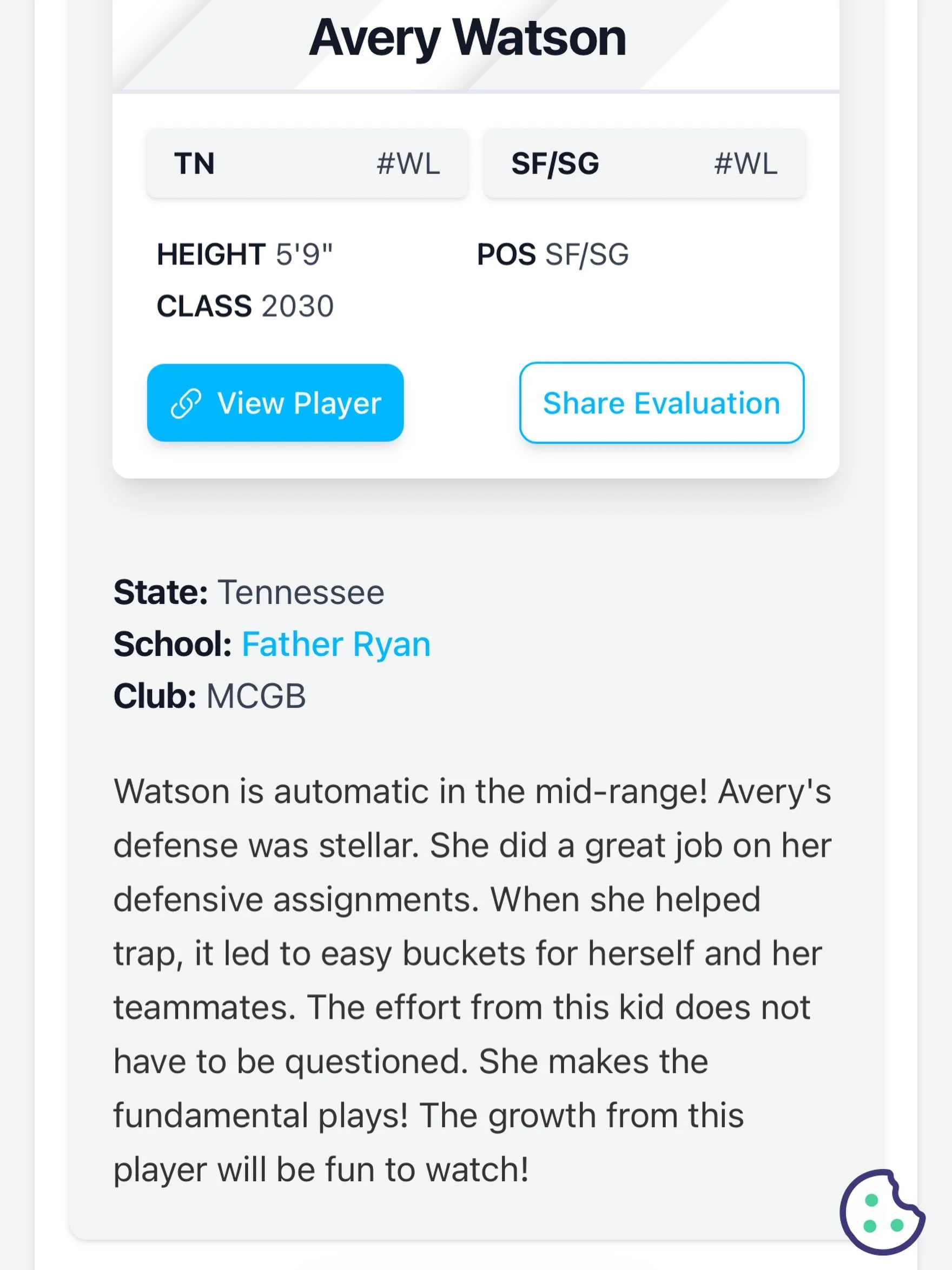 @averybean32 can do it all and competes every possession! She is going to make an immediate impact at Father Ryan!! We are proud to coach this kid!