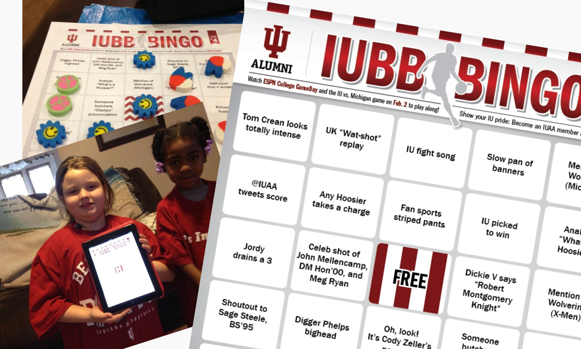 The IU Basketball Bingo downloadable game card engaged alumni and families, bringing alumni together. First shared in social and linked from IUAA e-newsletter.