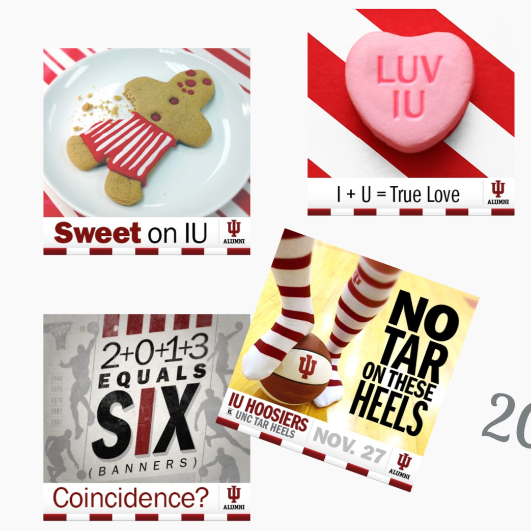 As the season neared its end and the NCAA tournament felt imminent, Facebook social images boosted the hype.
Creative aimed to connect at a sensory level. We leveraged campus icons like the Indiana Memorial Union's gingerbread cookies, shared exper