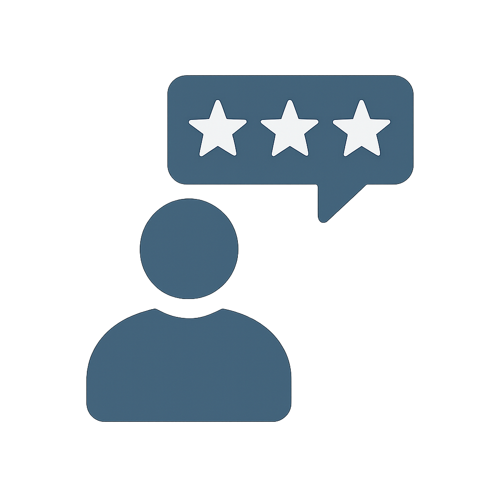 Eine Illustration eines Nutzers mit einem Bewertungsdialog, der drei Sterne zeigt.