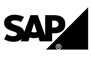 SAP logo with black text and a black triangle on a white background.