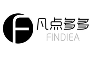 Logo with a black circular shape and white stylized letter 'F', Chinese characters, and the word 'FINDIEA' written in gray.