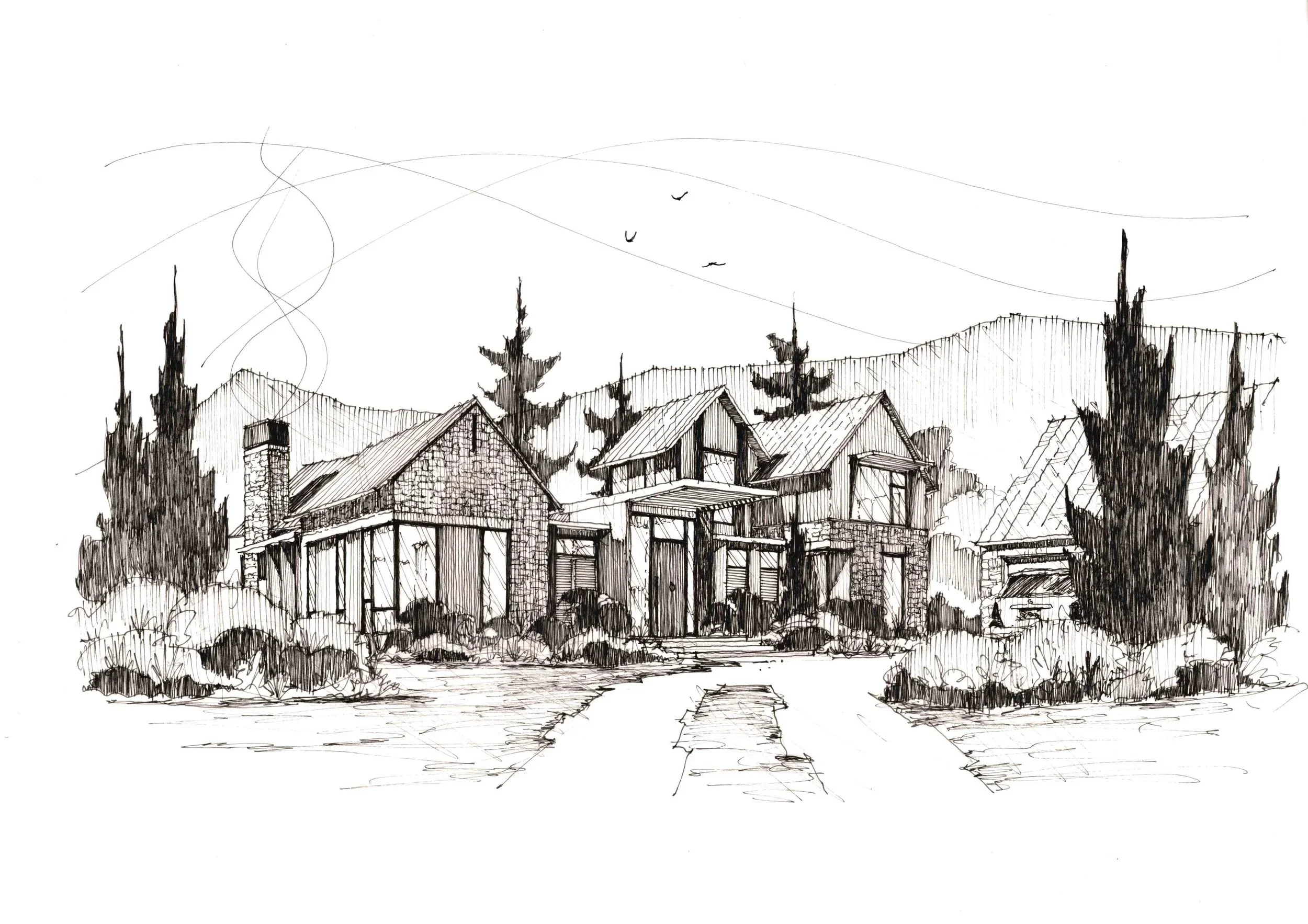 modern-mountain-courtyard-custom-home-architectural-sketch-carbondale-co-kimmel-architects.webp