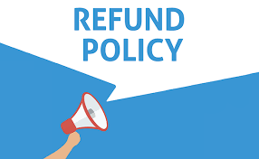 Graphic with the words 'Refund Policy' and an illustration of a hand holding a megaphone.