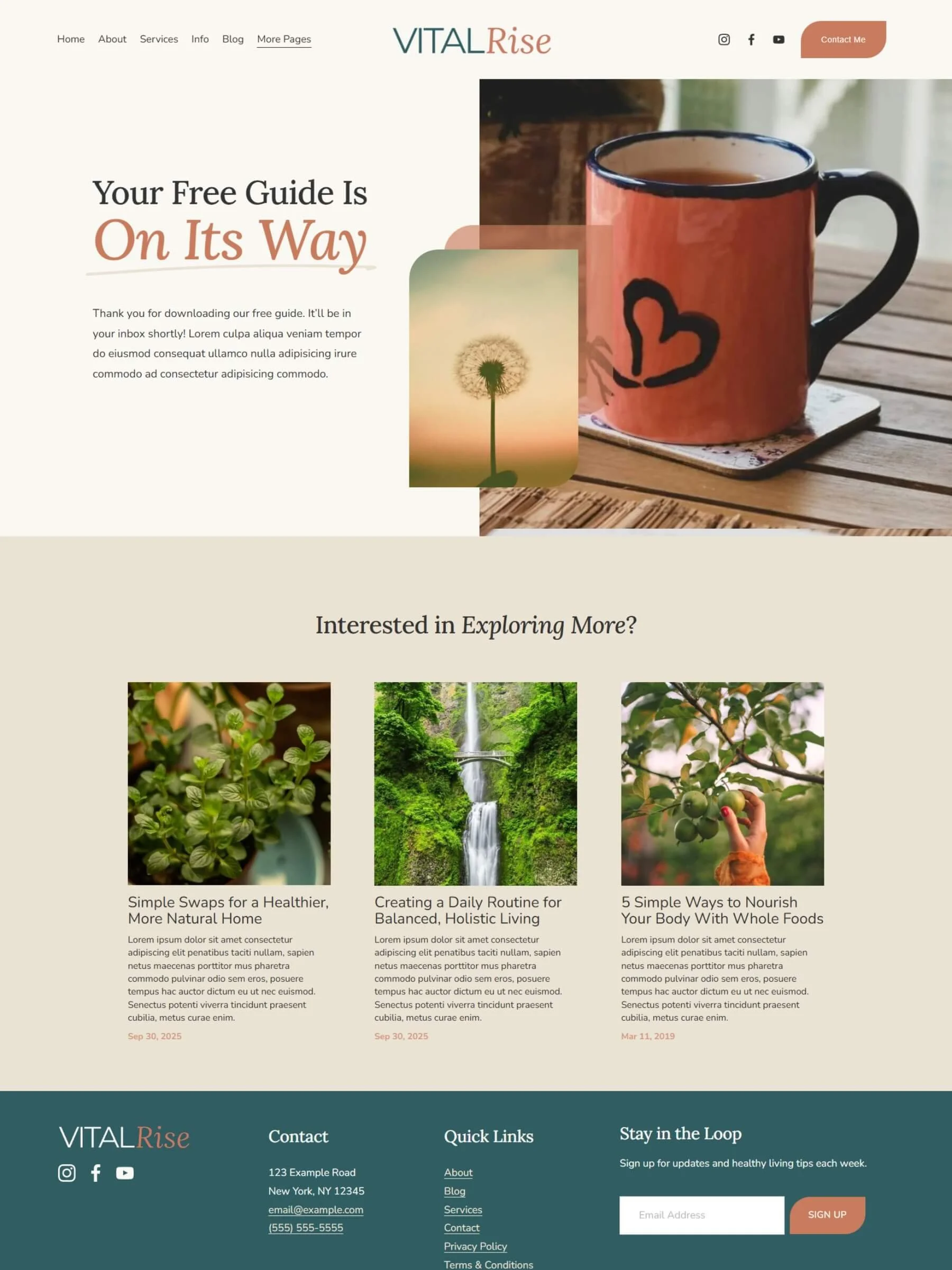 Screenshot of the thank you page inside the Vital Rise Template