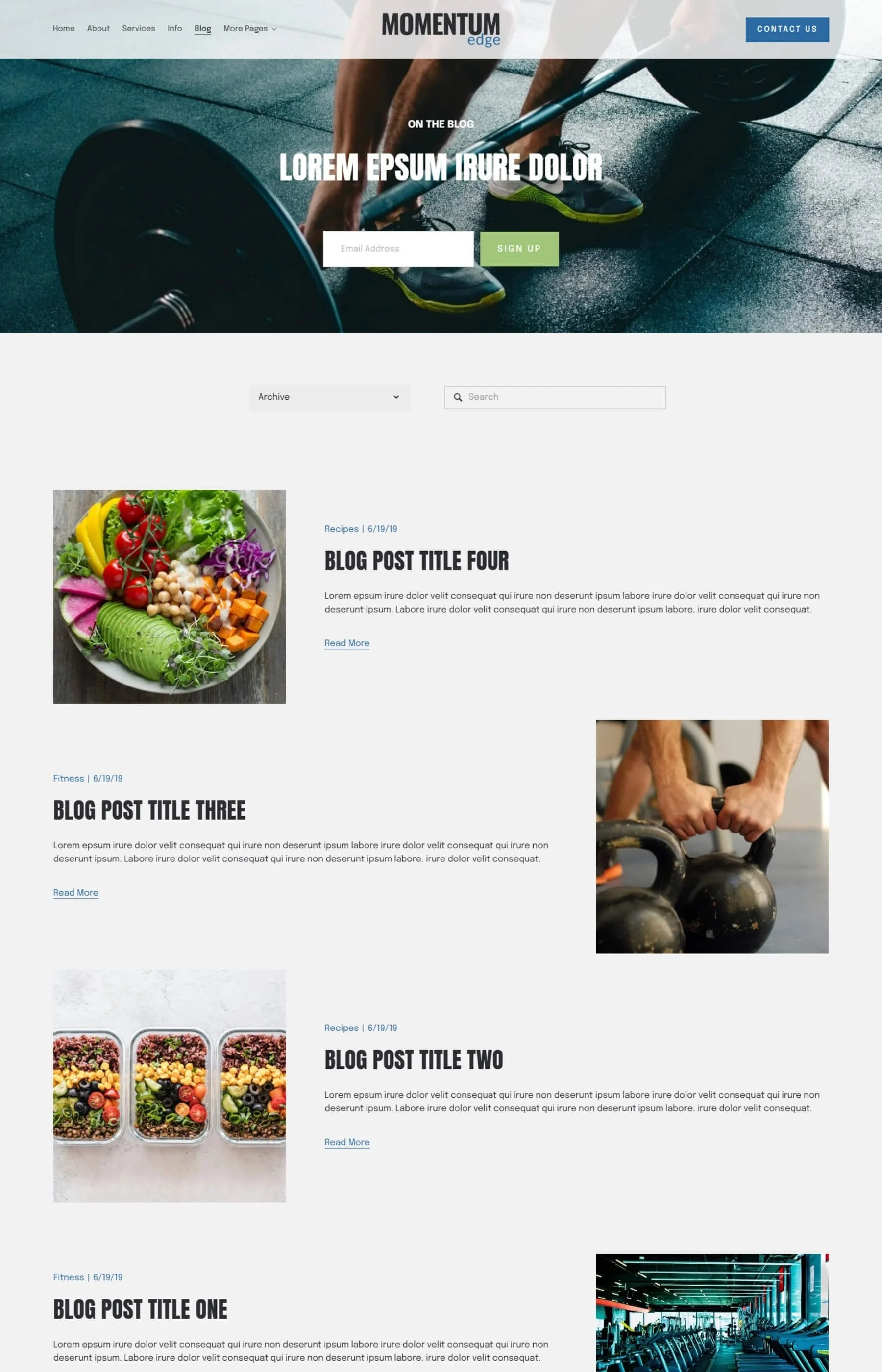 Screenshot of the blog home page inside the Momentum Edge Template