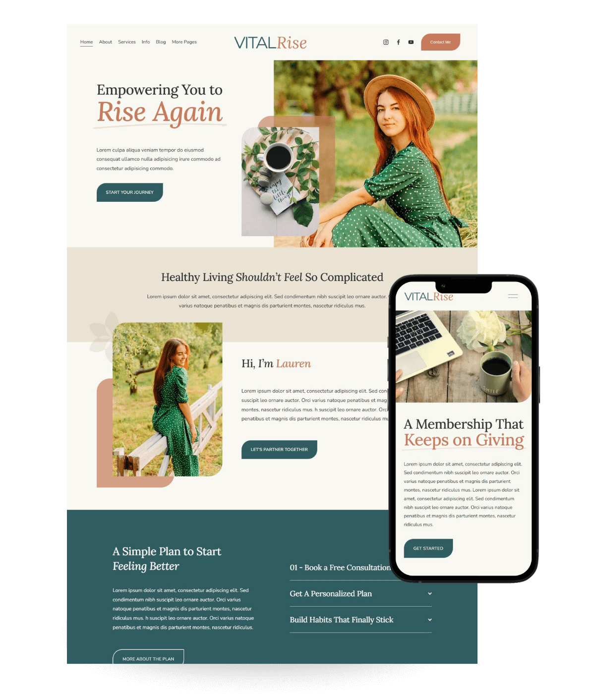 Vital Rise Template Homepage and Mobile Phone View
