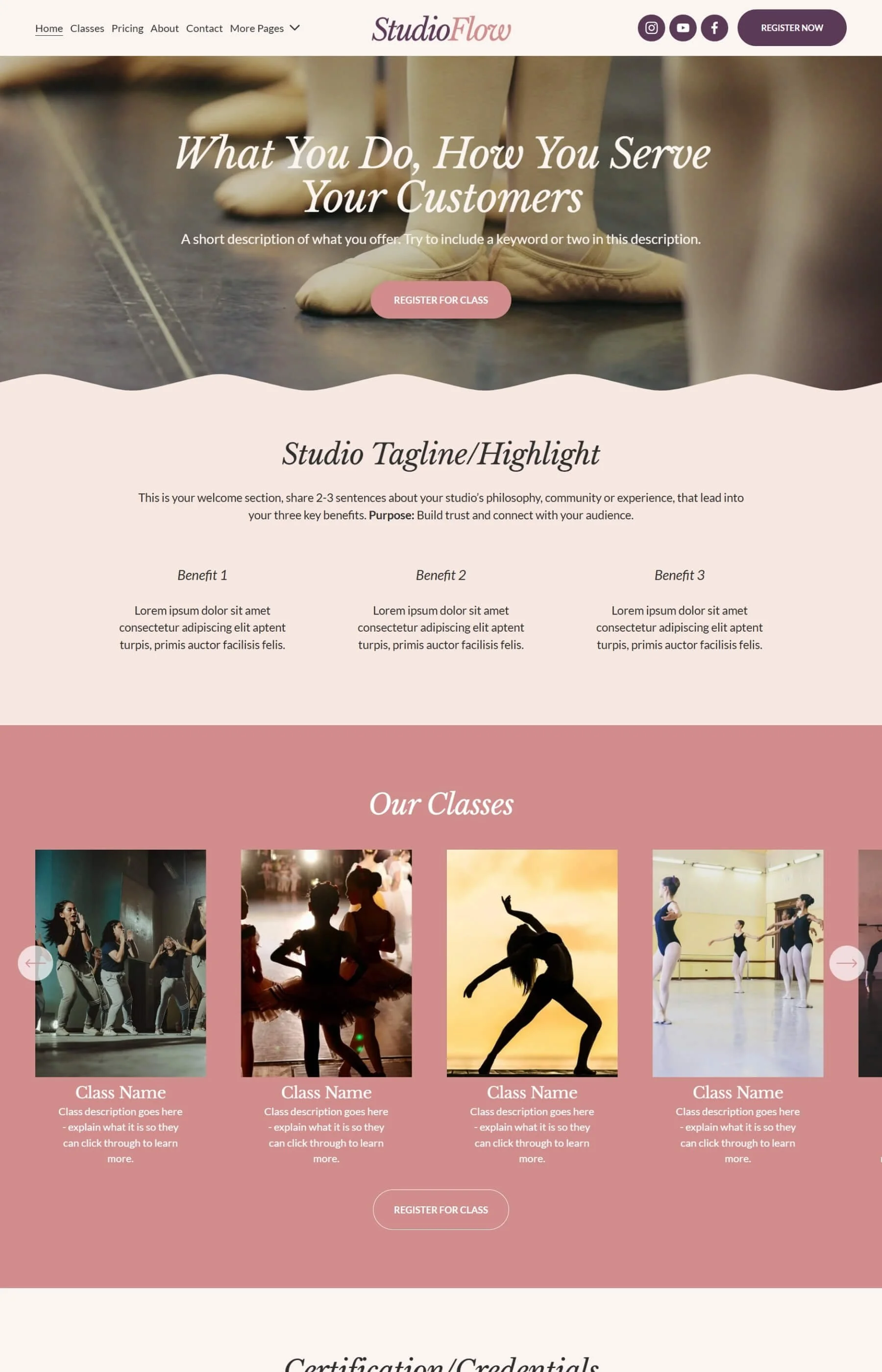 Screenshot of the home page inside the Studio Flow Squarespace Website Template