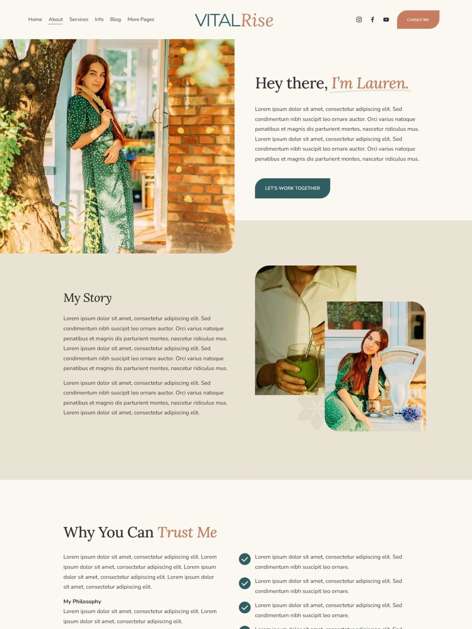 Screenshot of the about page inside the Vital Rise Template