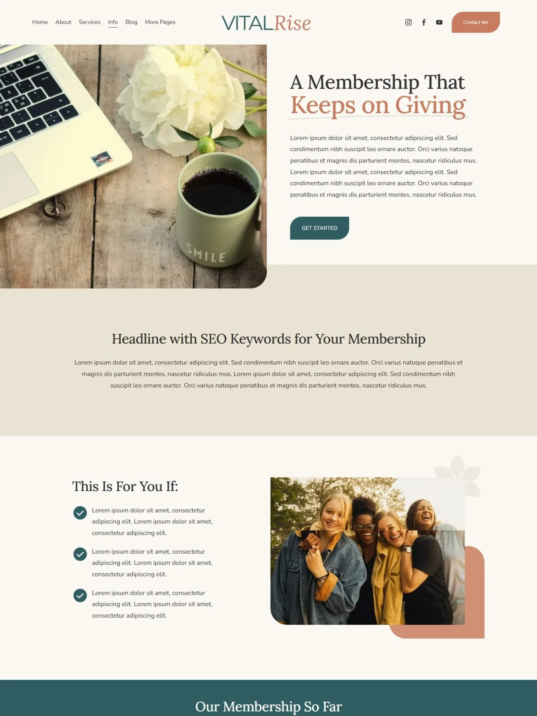 Screenshot of the information/sales page inside the Vital Rise Template