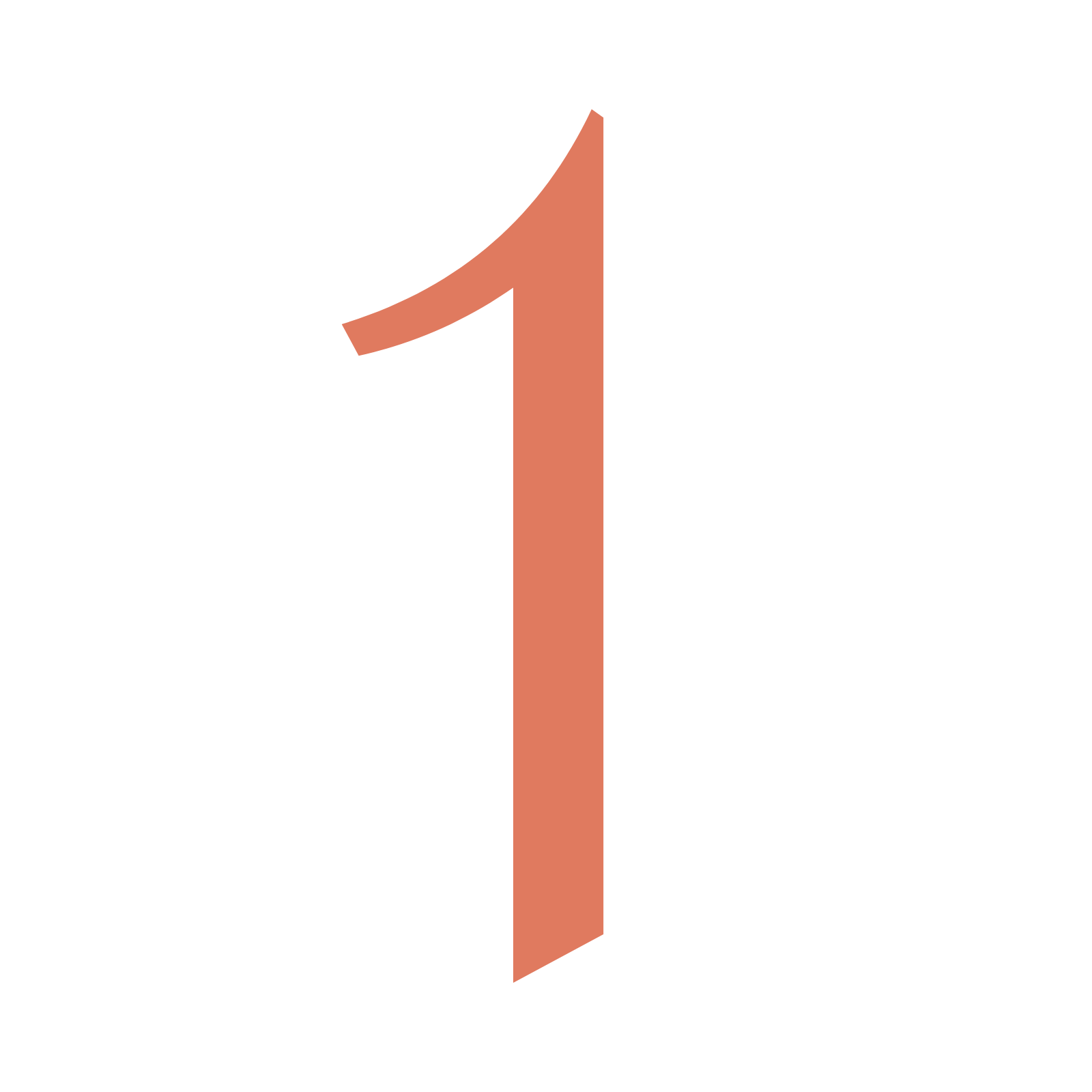 Number one icon with  a coral fill, set against a white background.